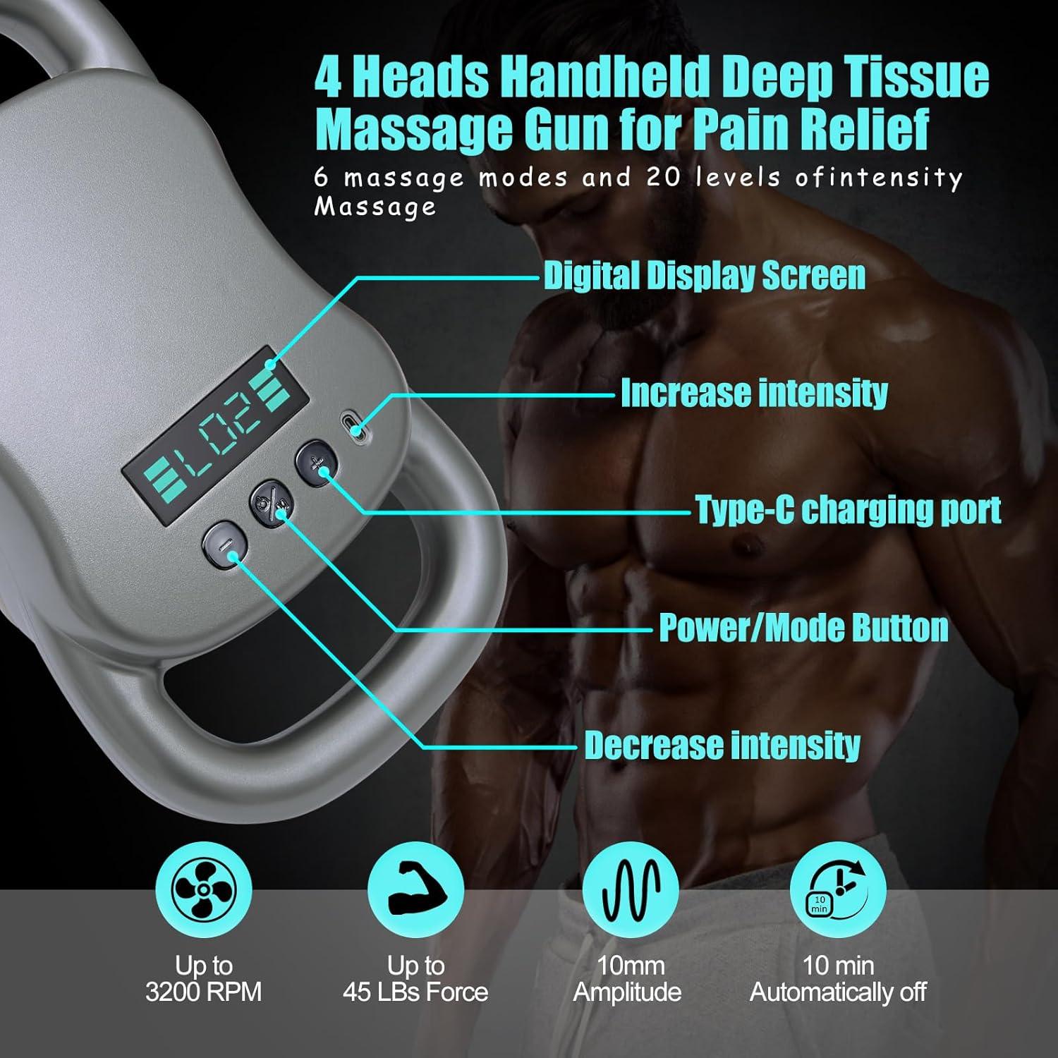 Pistola de Masaje Eléctrica SUPBAND HY-ST2024 4 Cabezas Gris