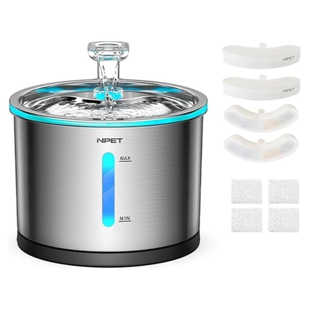 Fuente de Agua para Gatos NPET WF210 Acero Inoxidable 1.5L