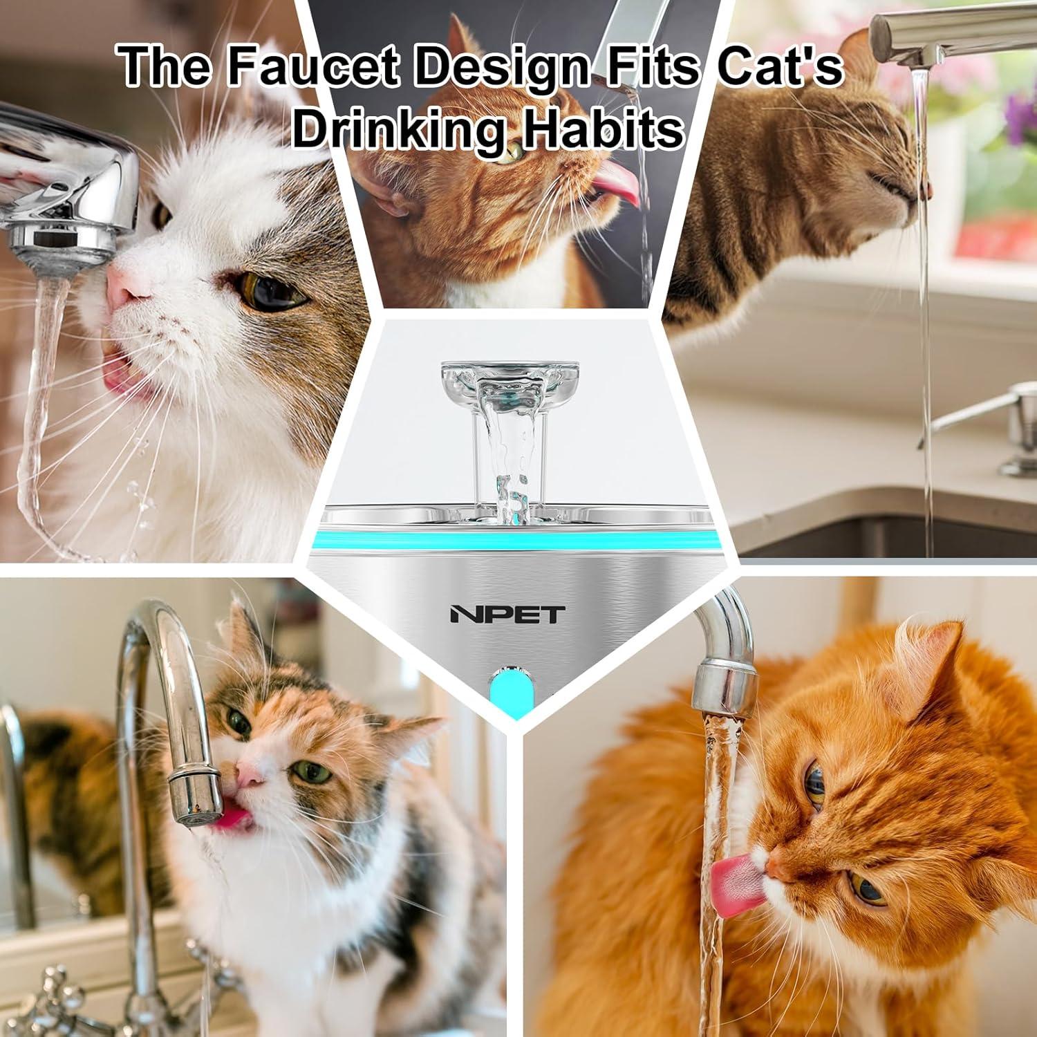 Fuente de Agua para Gatos NPET WF210 Acero Inoxidable 1.5L