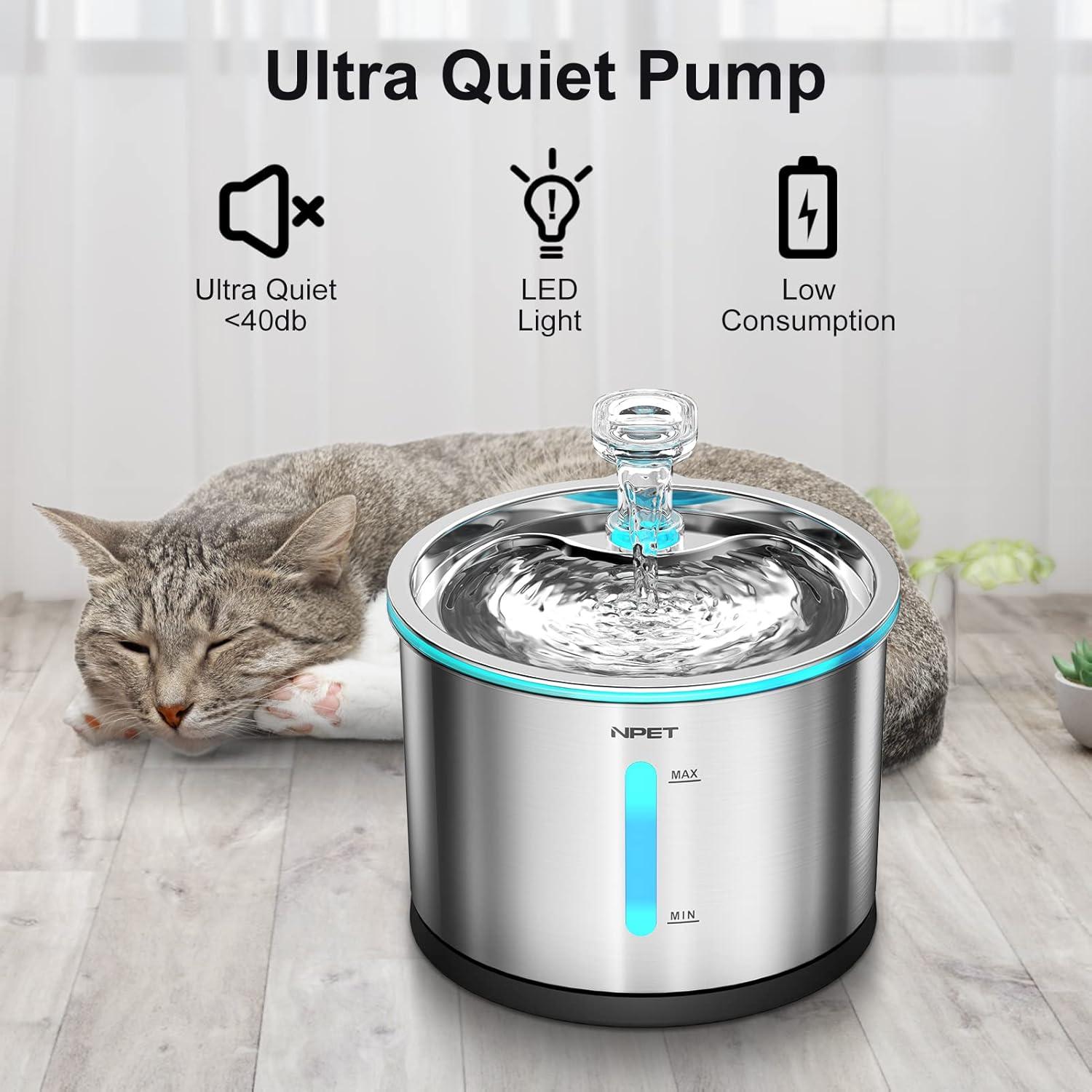 Fuente de Agua para Gatos NPET WF210 Acero Inoxidable 1.5L