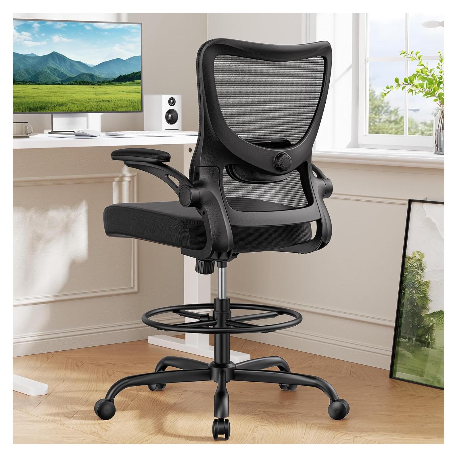 Silla de Dibujo Marsail Alta con Soporte Lumbar Ajustable Negra