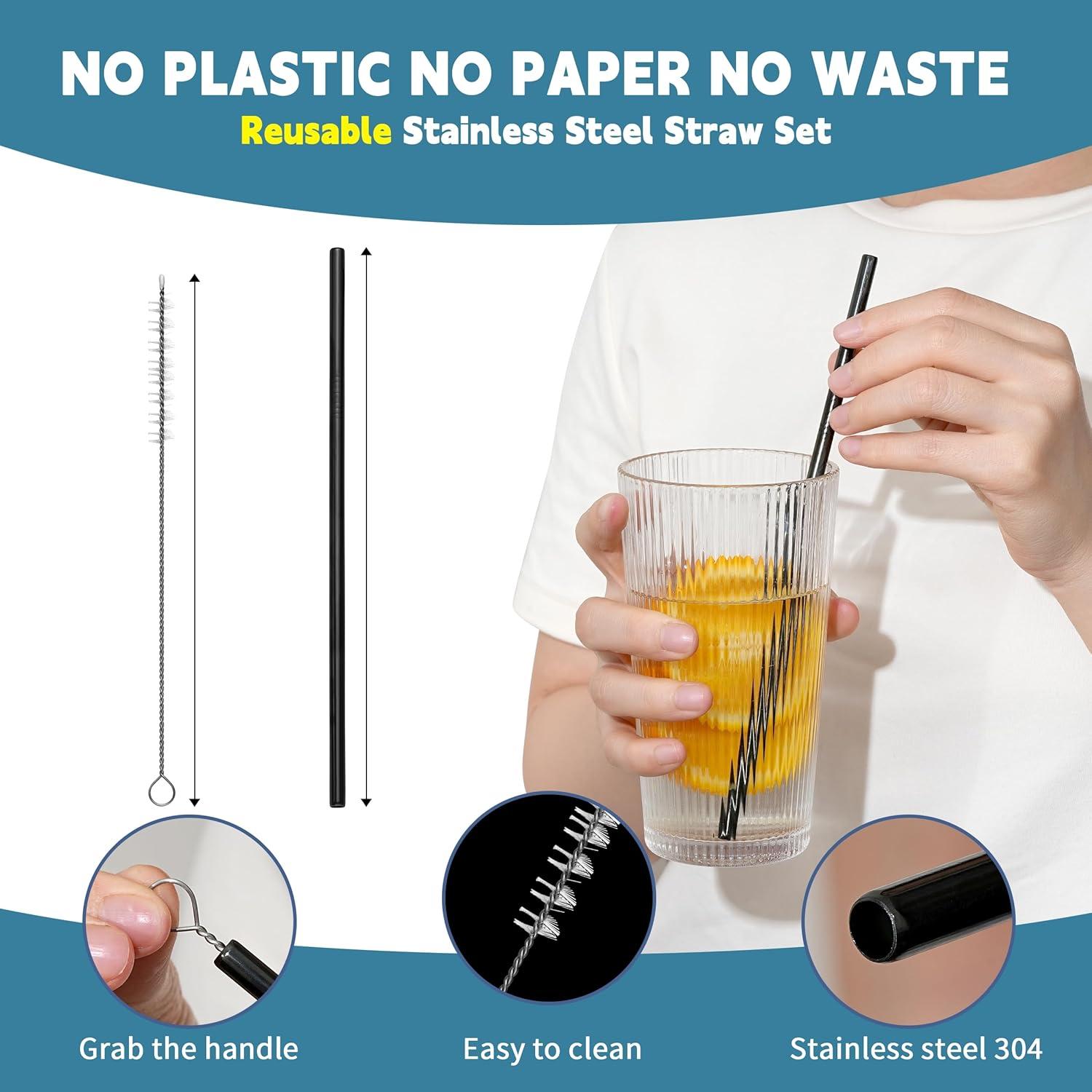 Juego de Utensilios de Viaje Topbooc 8 Piezas Acero Inoxidable Negro