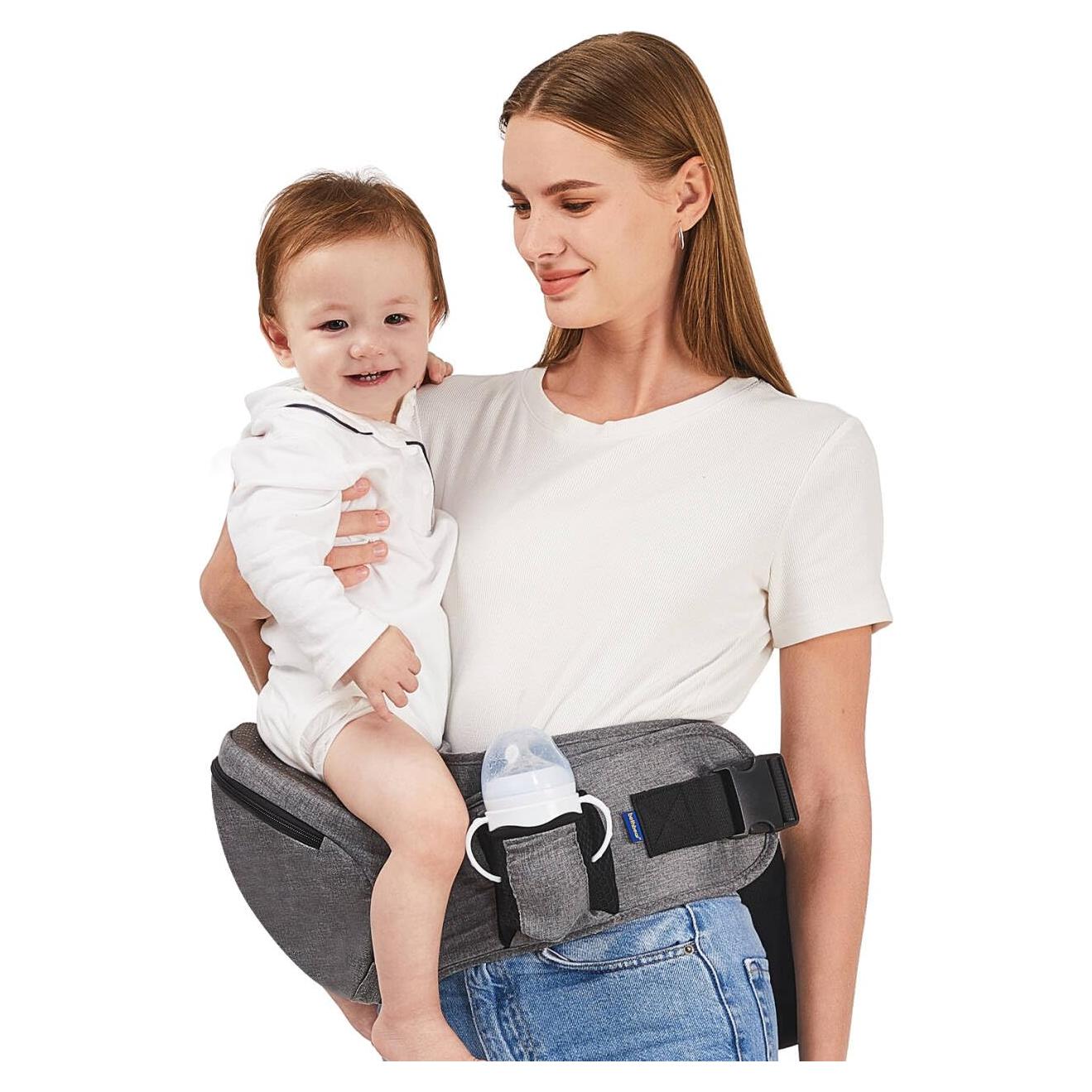 Portabebés Ergonómico de Cadera Gris - Ajustable y con Bolsillos
