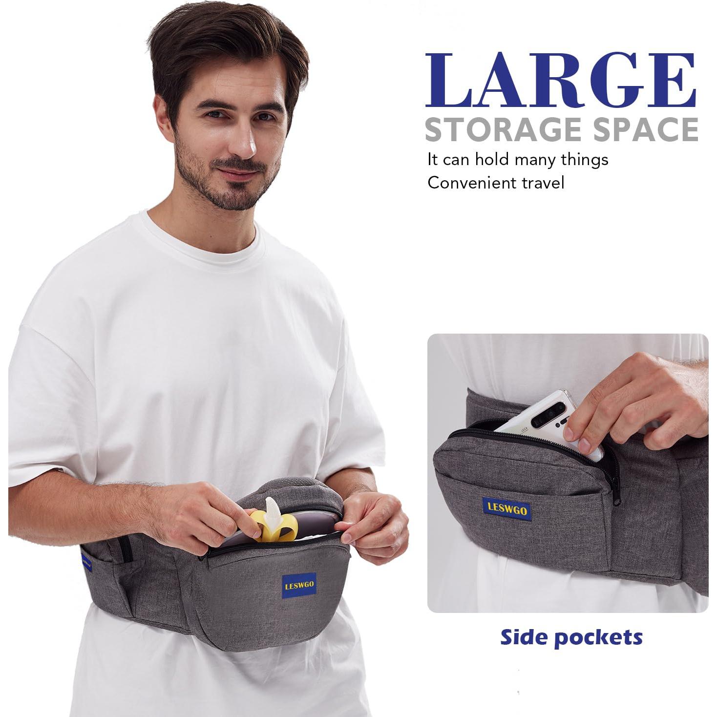 Portabebés Ergonómico de Cadera Gris - Ajustable y con Bolsillos