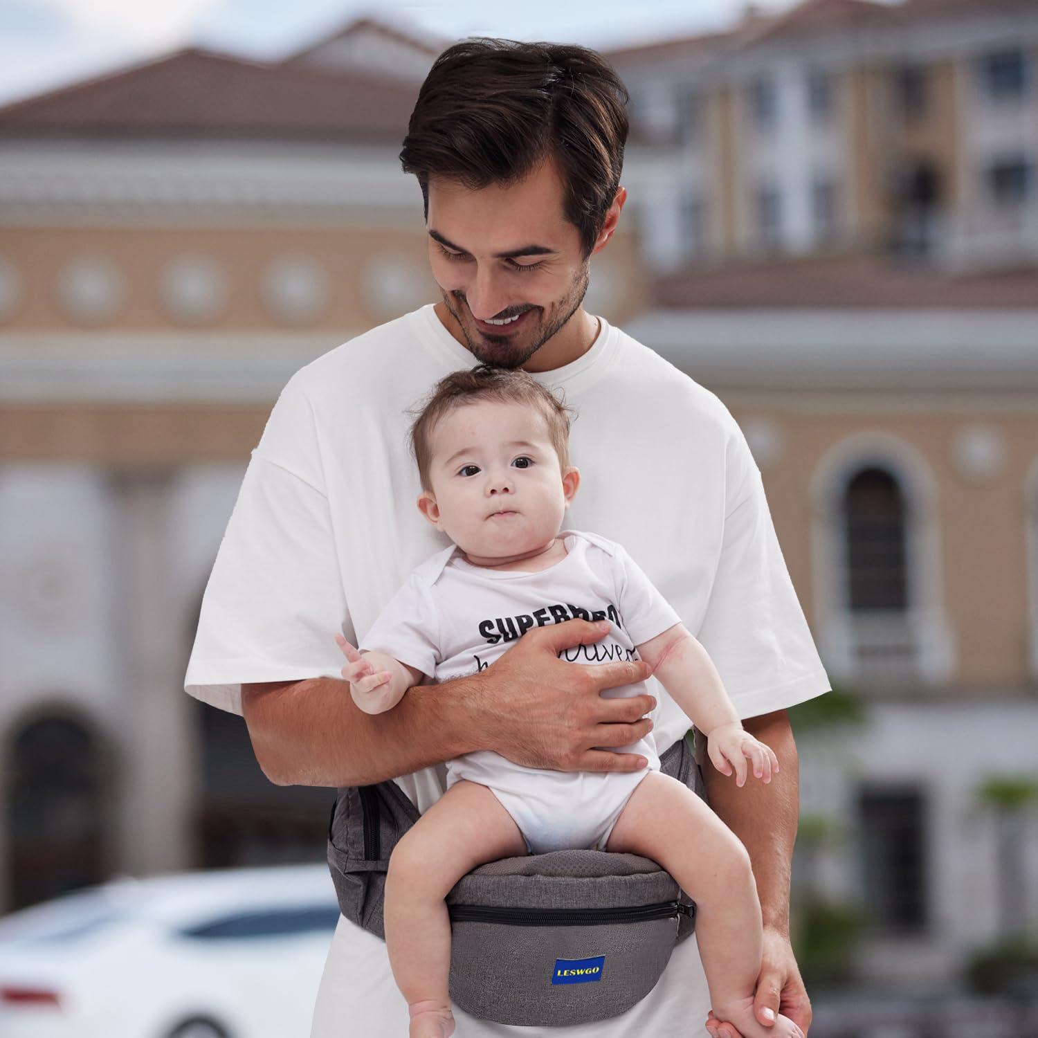 Portabebés Ergonómico de Cadera Gris - Ajustable y con Bolsillos