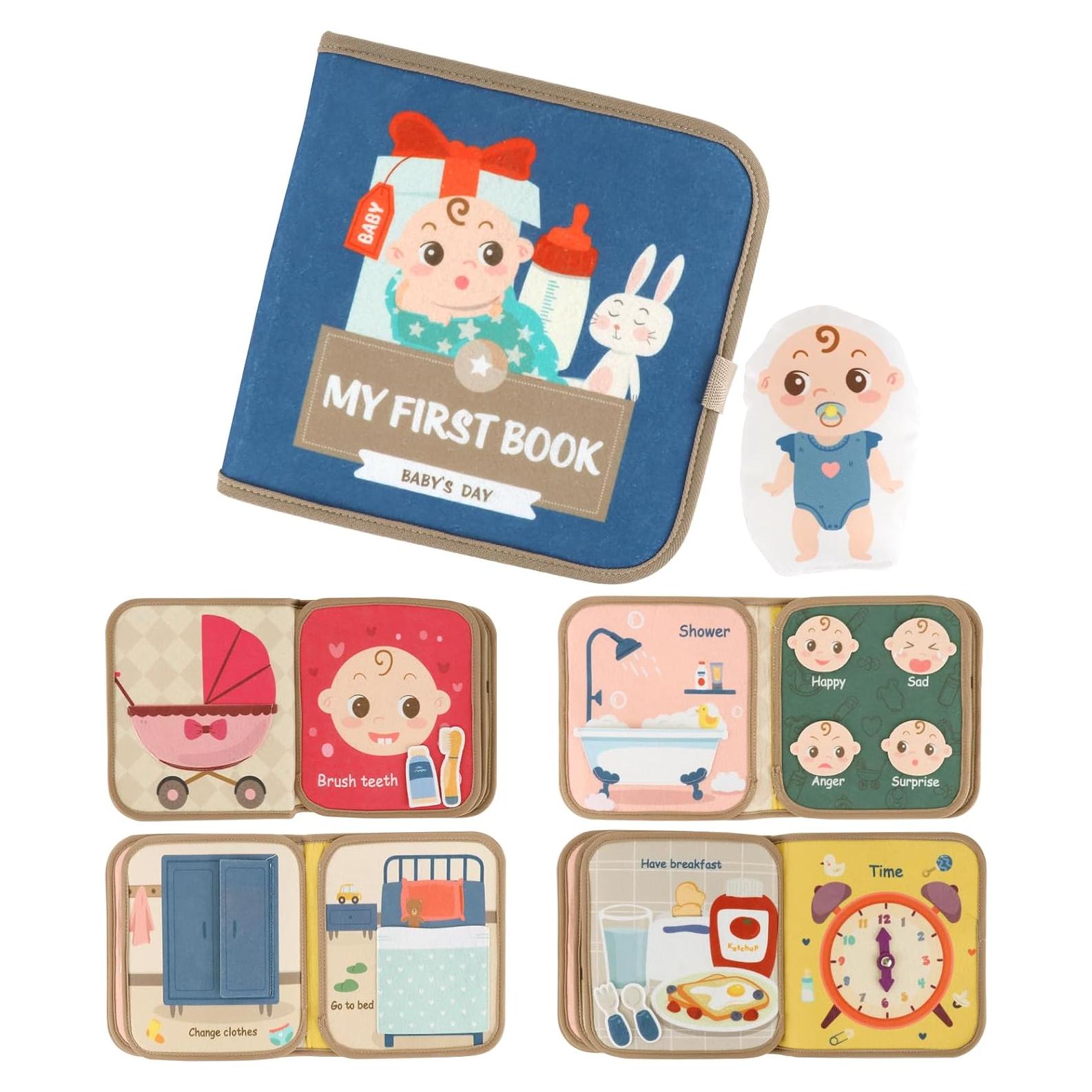 Soft Cloth Books for Baby Boys & Girls - Activity & Quiet Books for Toddlers & Infants - Sensory Busy Books with Clock & Expression