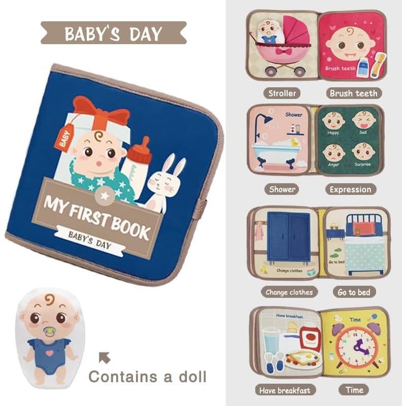 Soft Cloth Books for Baby Boys & Girls - Activity & Quiet Books for Toddlers & Infants - Sensory Busy Books with Clock & Expression