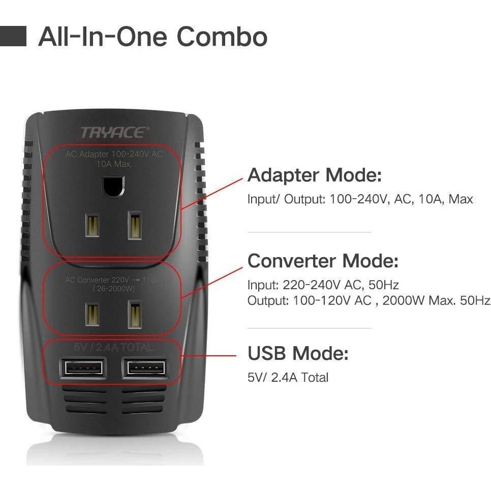 Convertidor de Voltaje TryAce 2000W 220V a 110V con USB