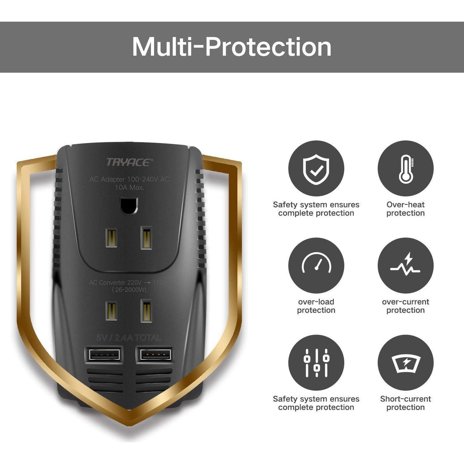 Convertidor de Voltaje TryAce 2000W 220V a 110V con USB