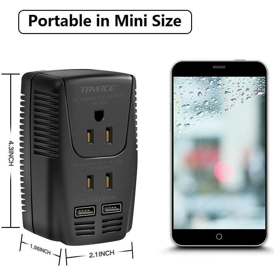 Convertidor de Voltaje TryAce 2000W 220V a 110V con USB