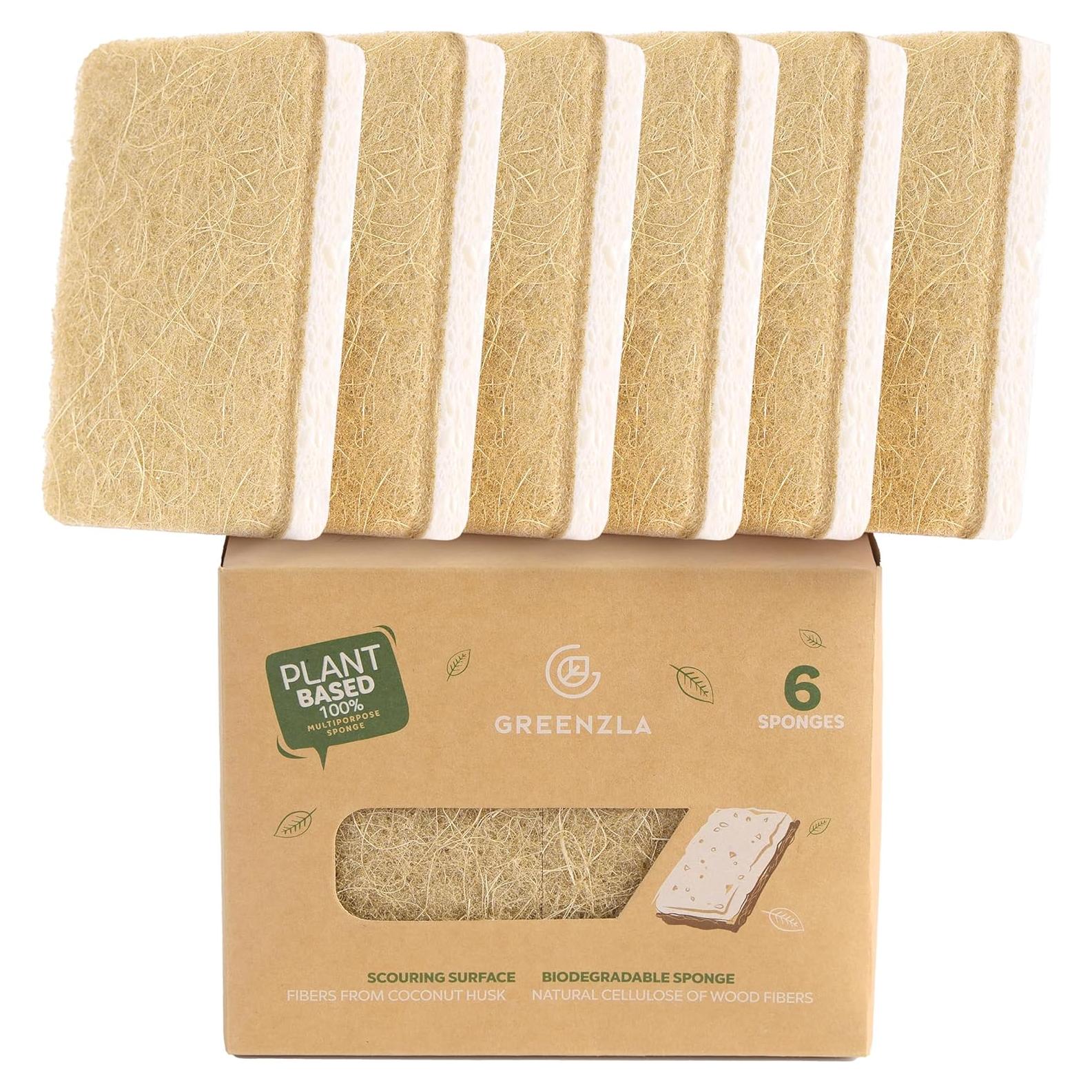 Esponjas de Cocina Naturales Greenzla - Paquete de 6 Biodegradables