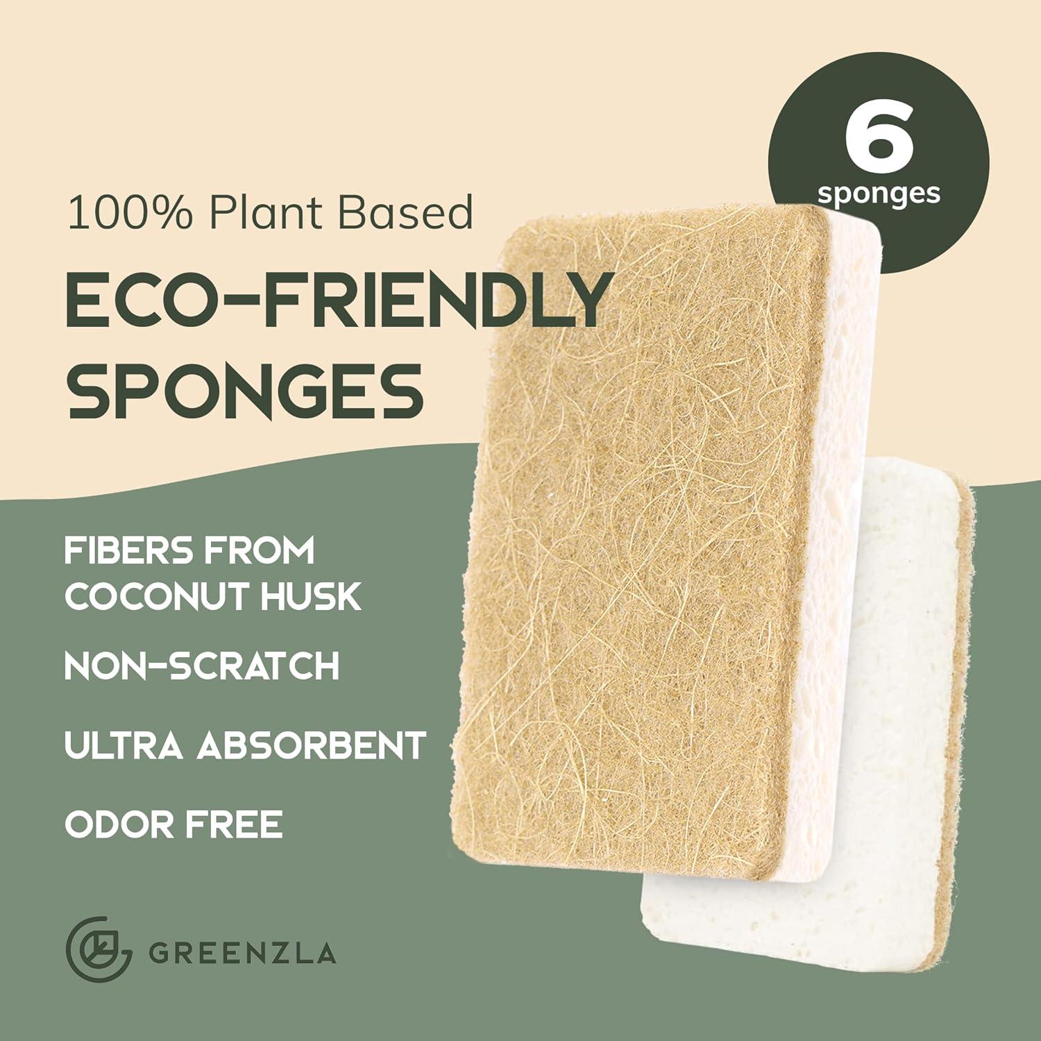 Esponjas de Cocina Naturales Greenzla - Paquete de 6 Biodegradables