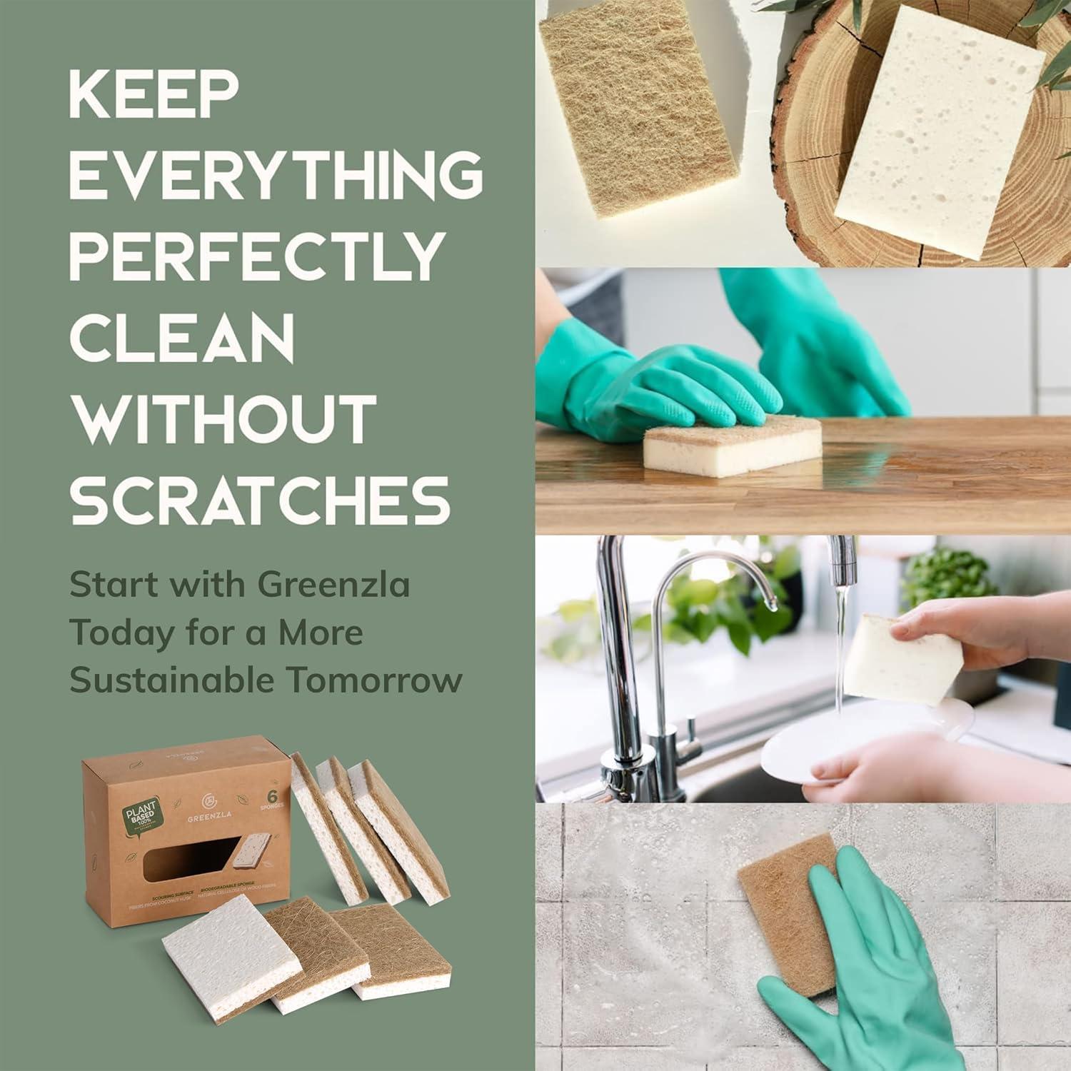 Esponjas de Cocina Naturales Greenzla - Paquete de 6 Biodegradables