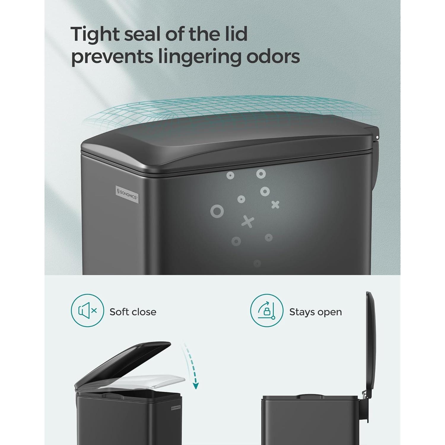 Bote de Basura Slim SONGMICS 50L Acero Inoxidable Negro
