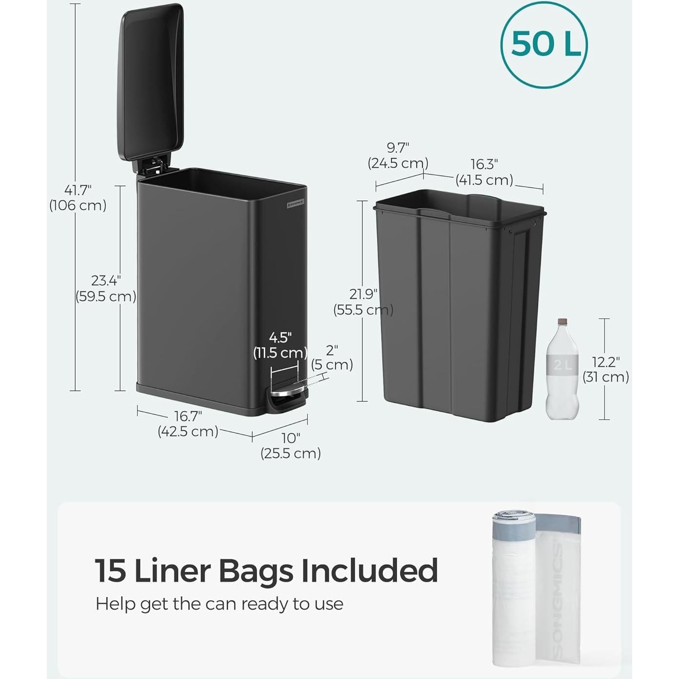 Bote de Basura Slim SONGMICS 50L Acero Inoxidable Negro