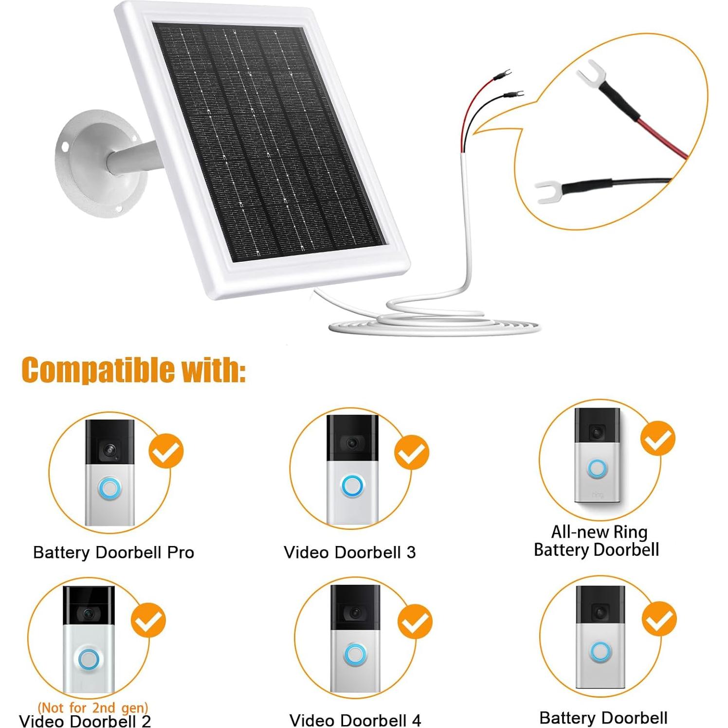 Cargador Solar BOBUY 5W 12VAC para Ring Video Doorbell 3/4