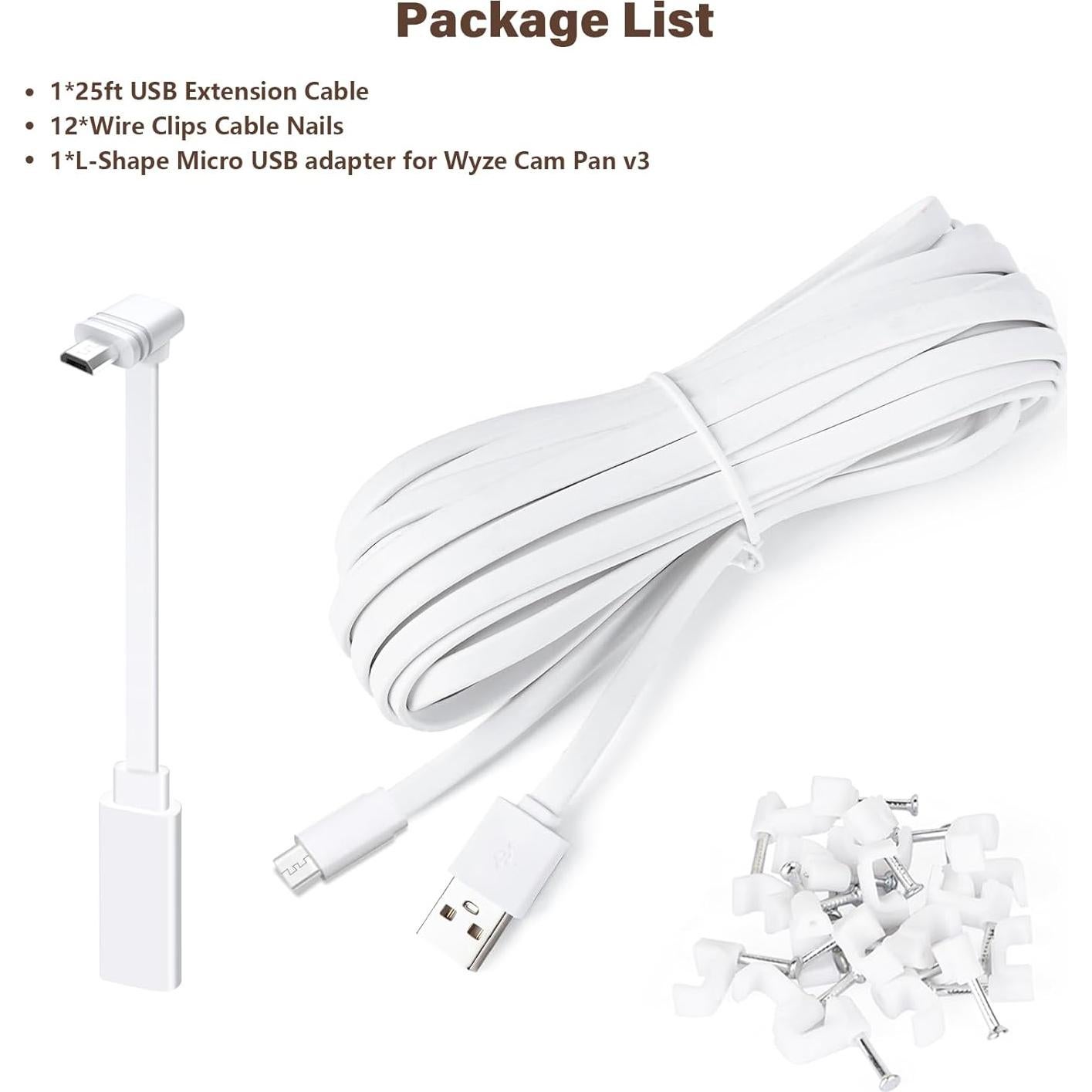Cable de Extensión Micro USB 7.5m Goldtime para WYZE Cam