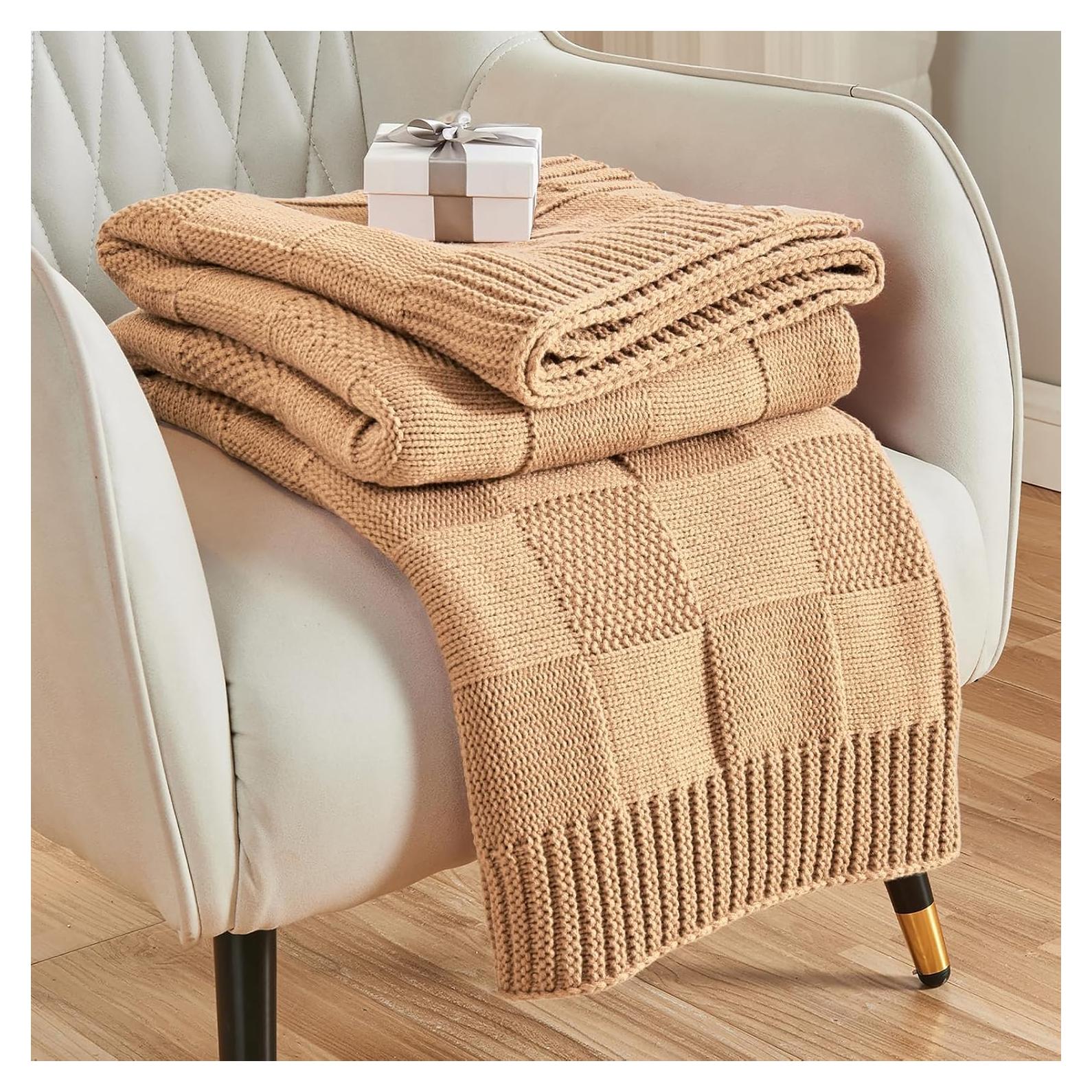 Manta de Punto a Cuadros CozeCube Beige 127x152 cm Suave