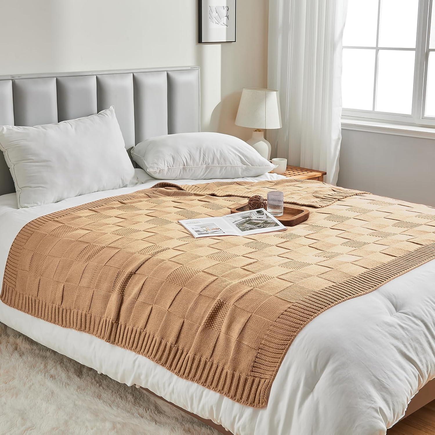 Manta de Punto a Cuadros CozeCube Beige 127x152 cm Suave