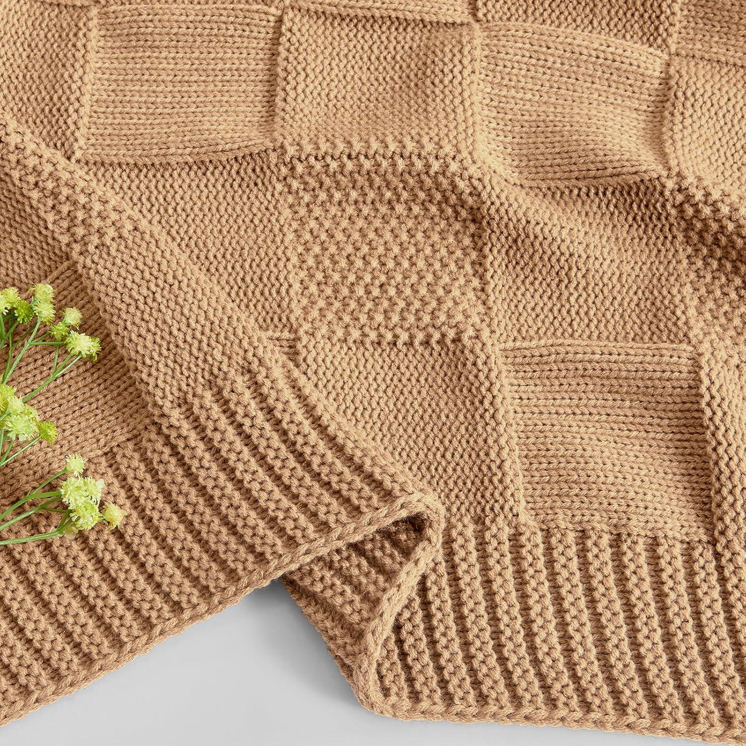 Manta de Punto a Cuadros CozeCube Beige 127x152 cm Suave