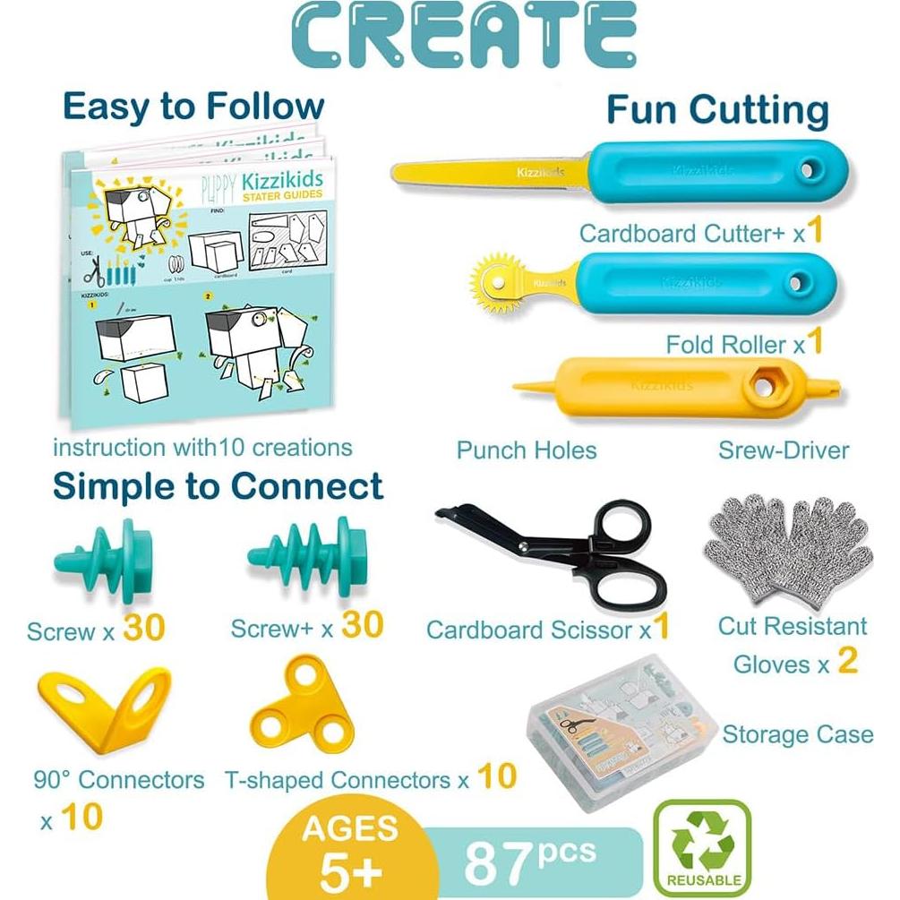 Kit de Herramientas de Cartón Kizzikids 87 PZS para Niños 5+