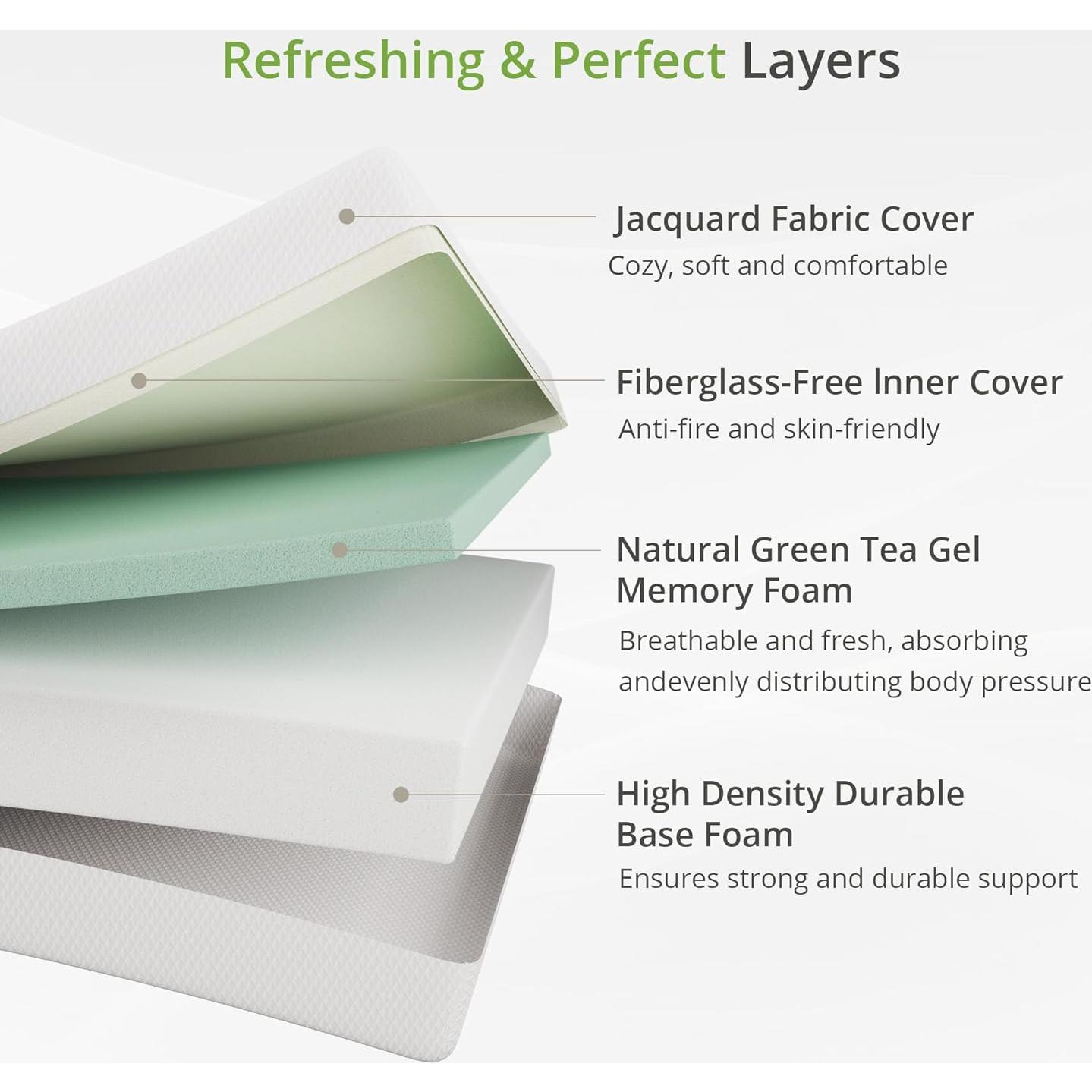 Colchón Twin EGOHOME 5 Pulgadas Espuma con Memoria Gel Verde