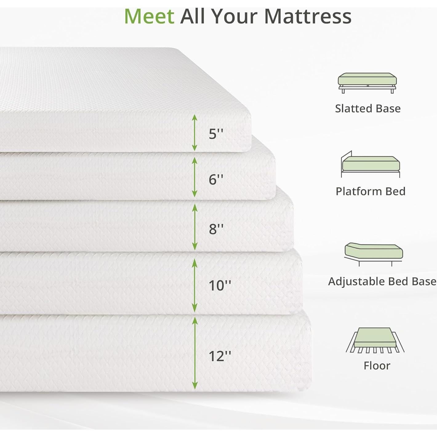 Colchón Twin EGOHOME 5 Pulgadas Espuma con Memoria Gel Verde