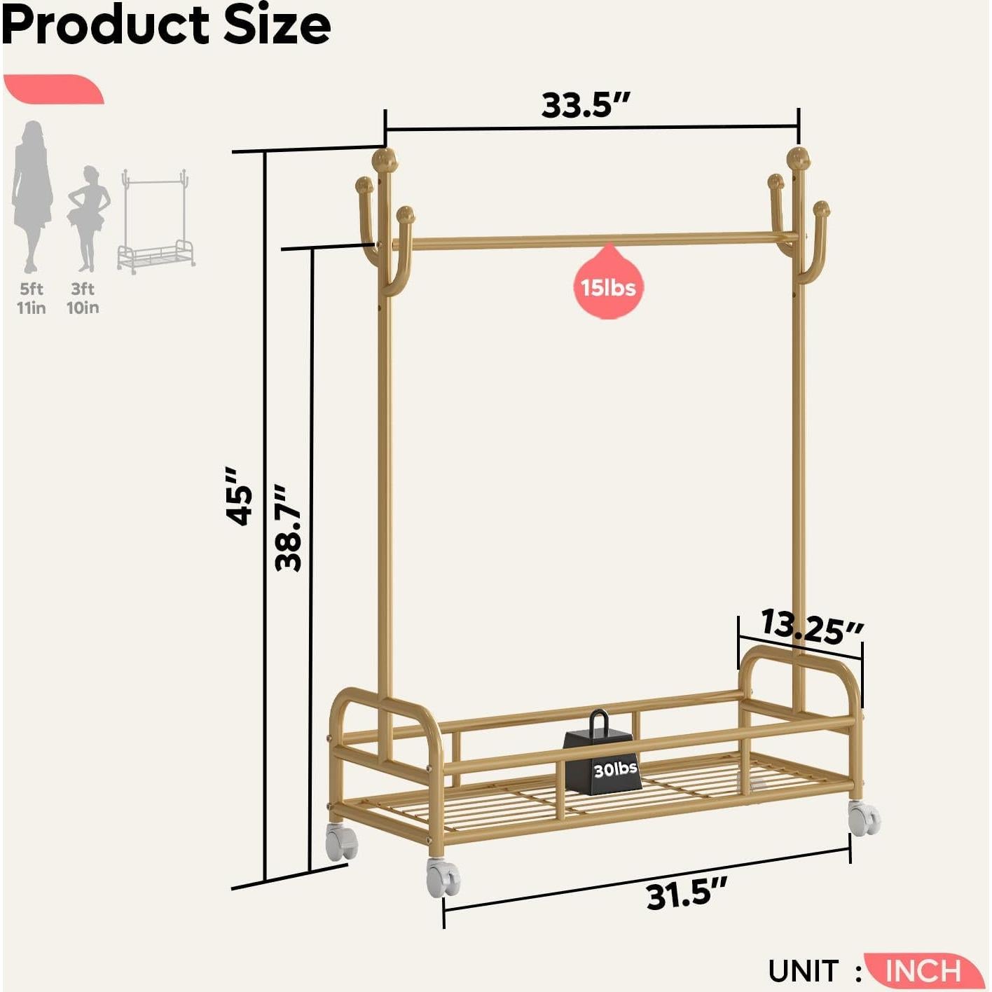 Soporte para Disfraces de Niños Bestier, Altura Ajustable, Dorado