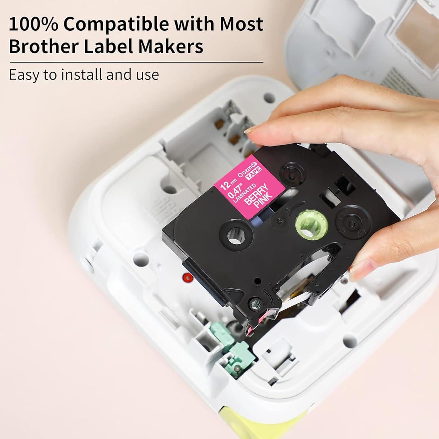 Cinta de Etiquetas Oozmas 12mm Rosa Berry Compatible Brother