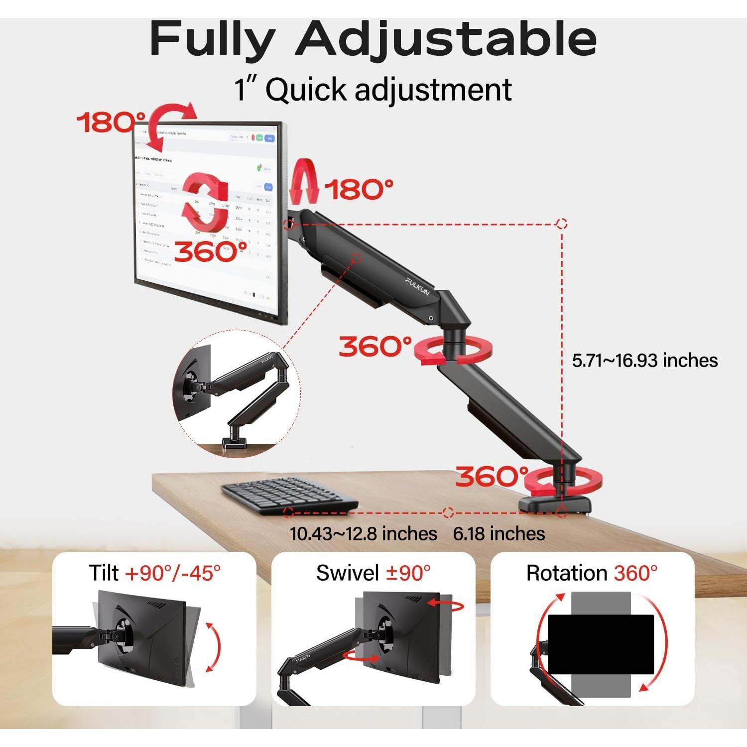 Soporte de Monitor Fulkun Negro 17-32" Articulado VESA 75x75/100x100