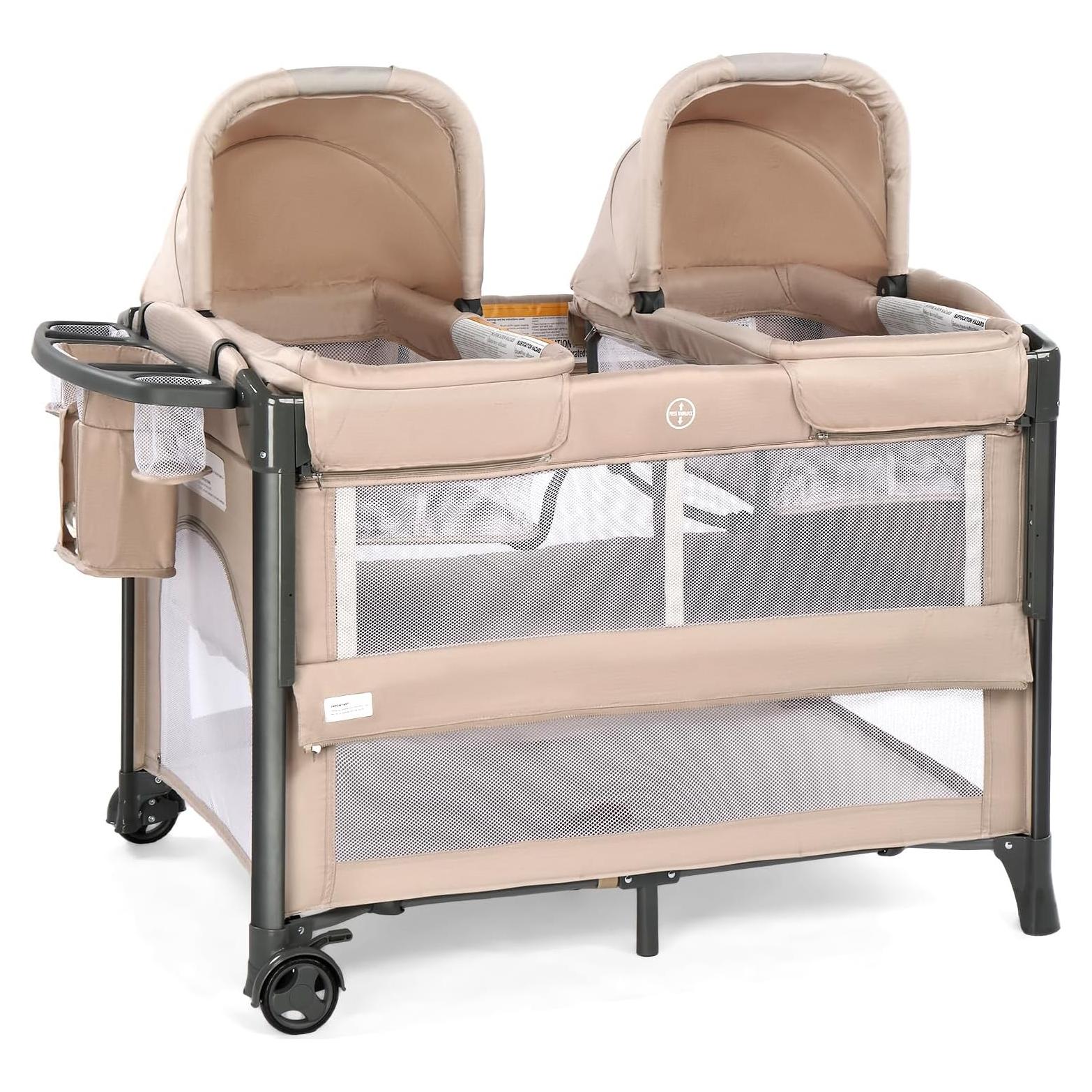 Cuna Gemela JOYMOR Beige Convertible Lateral y Parque