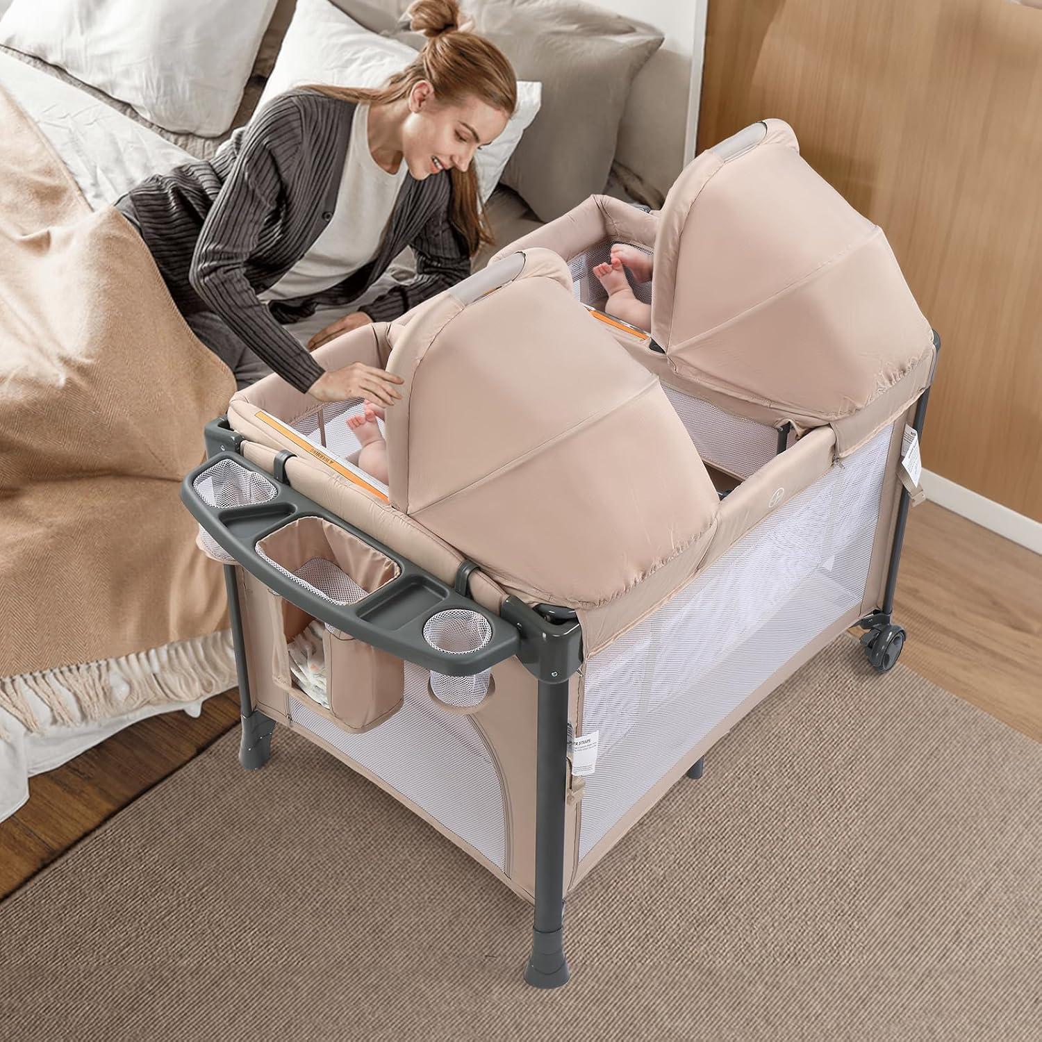 Cuna Gemela JOYMOR Beige Convertible Lateral y Parque