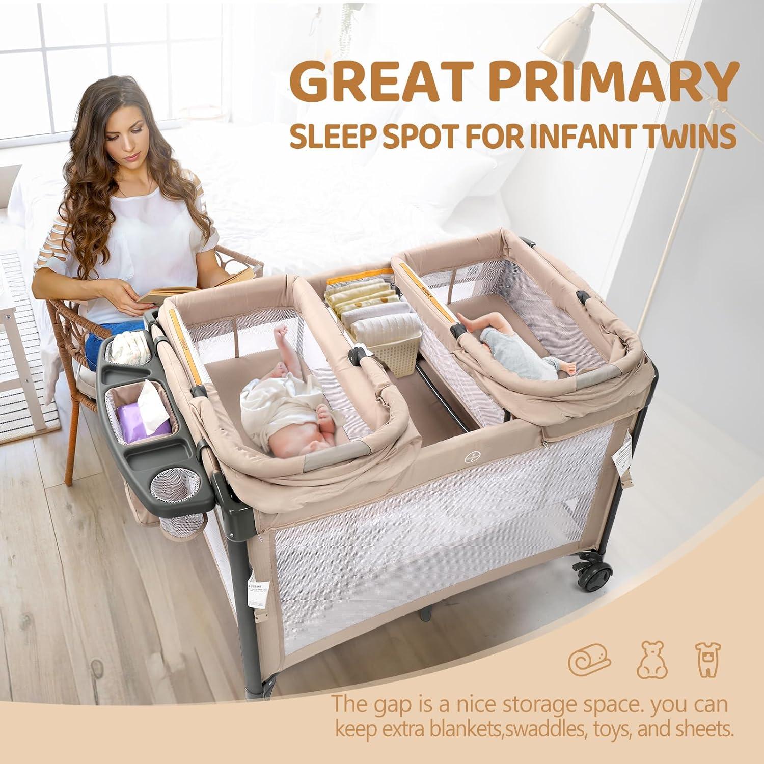 Cuna Gemela JOYMOR Beige Convertible Lateral y Parque