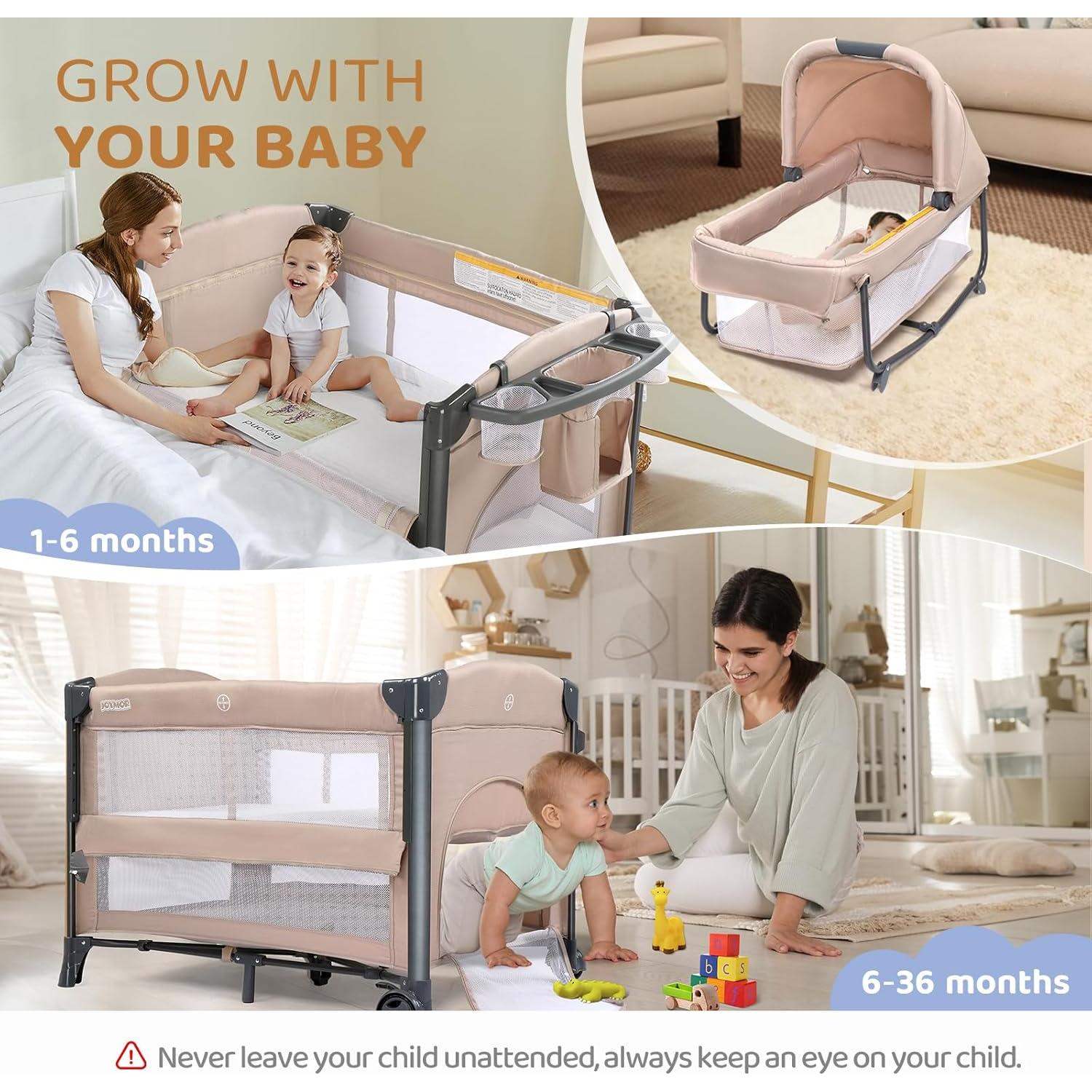 Cuna Gemela JOYMOR Beige Convertible Lateral y Parque