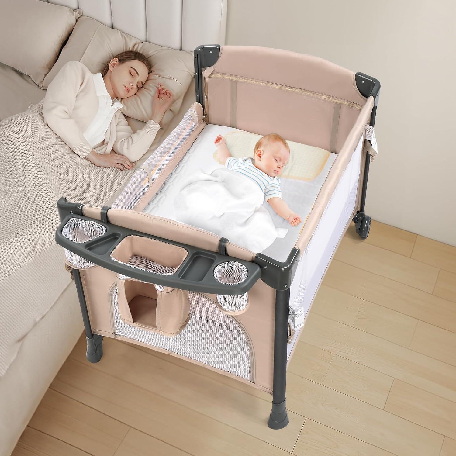 Cuna Gemela JOYMOR Beige Convertible Lateral y Parque