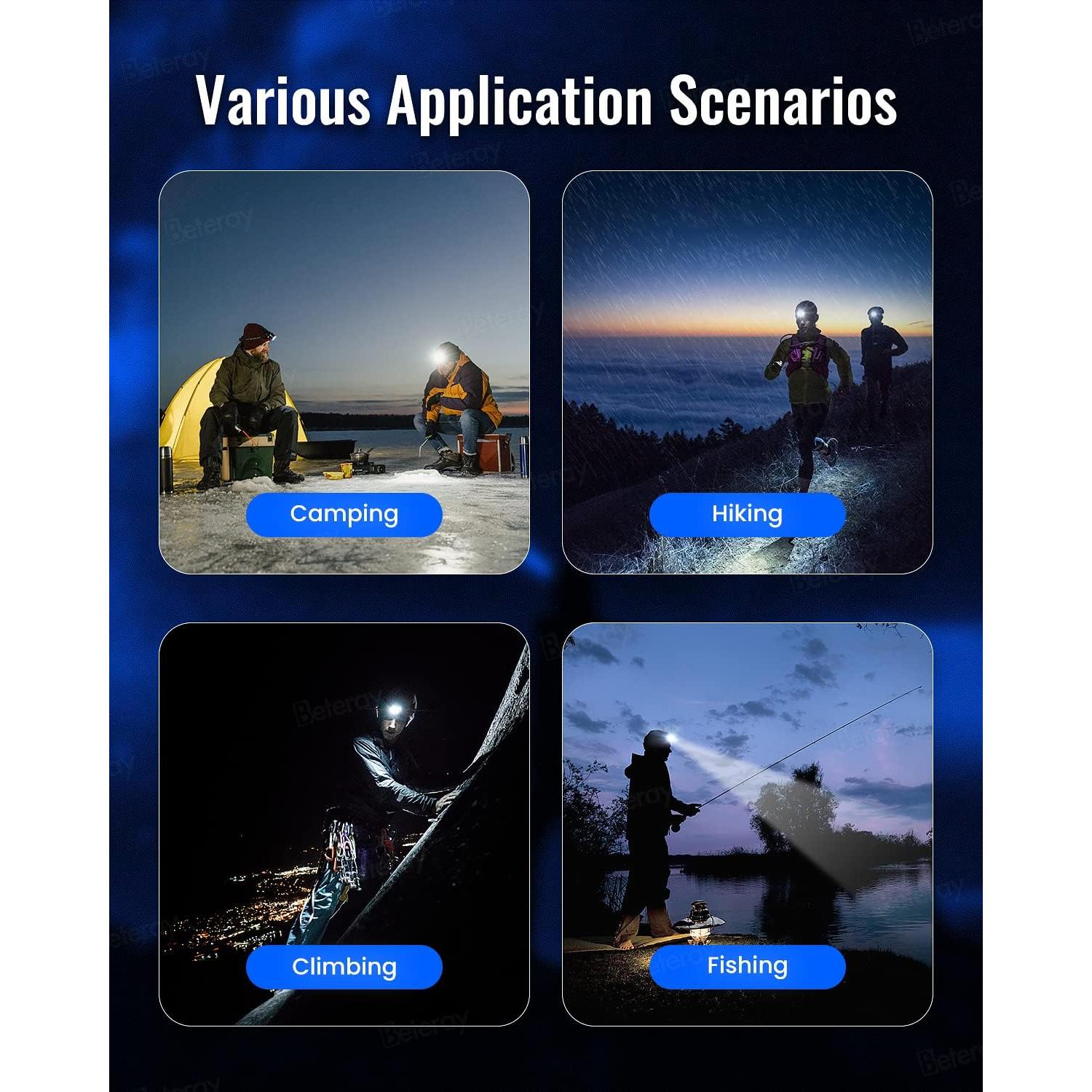 Linterna Frontal LED Beteray 800 Lúmenes Recargable IPX45