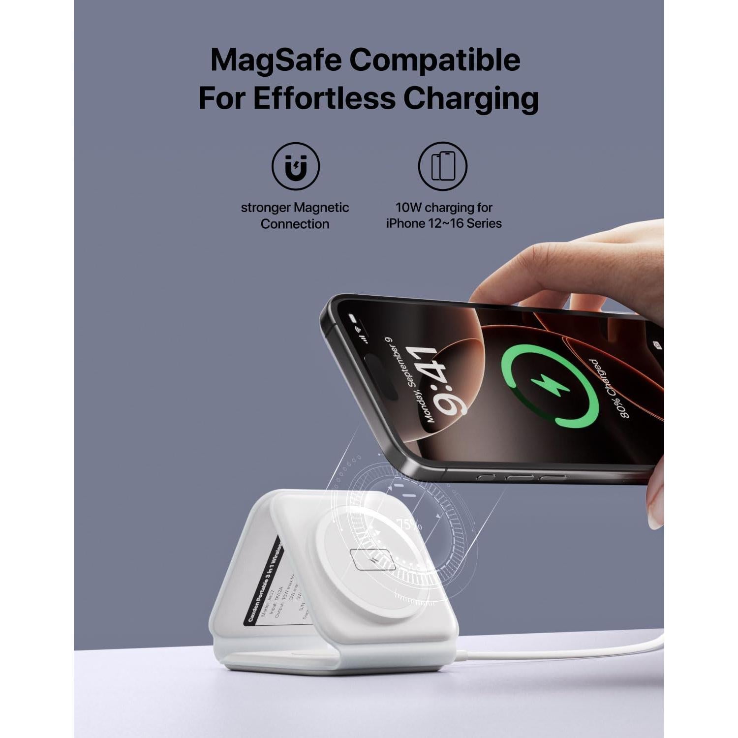 Cargador Inalámbrico 3-en-1 Caxdon M9 para iPhone, Watch y AirPods