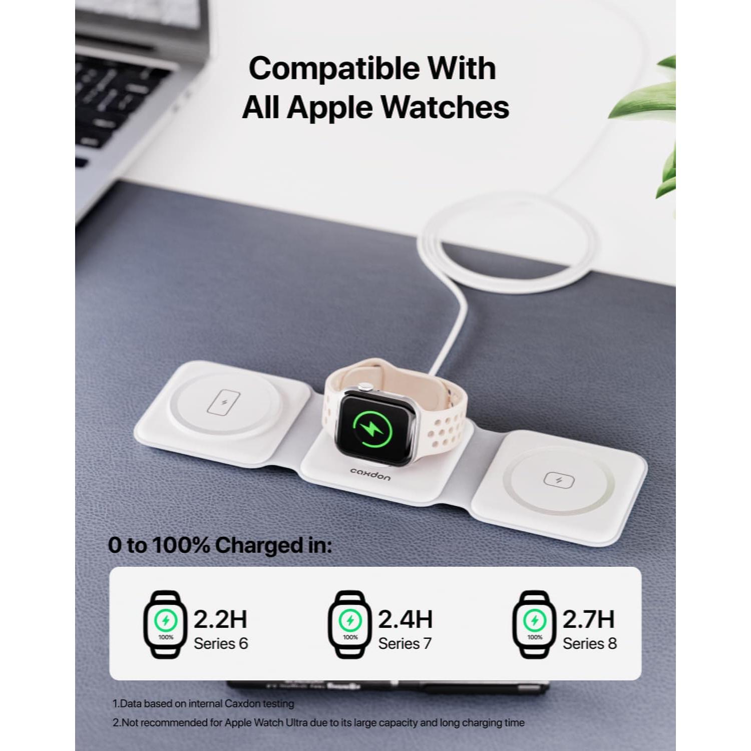 Cargador Inalámbrico 3-en-1 Caxdon M9 para iPhone, Watch y AirPods