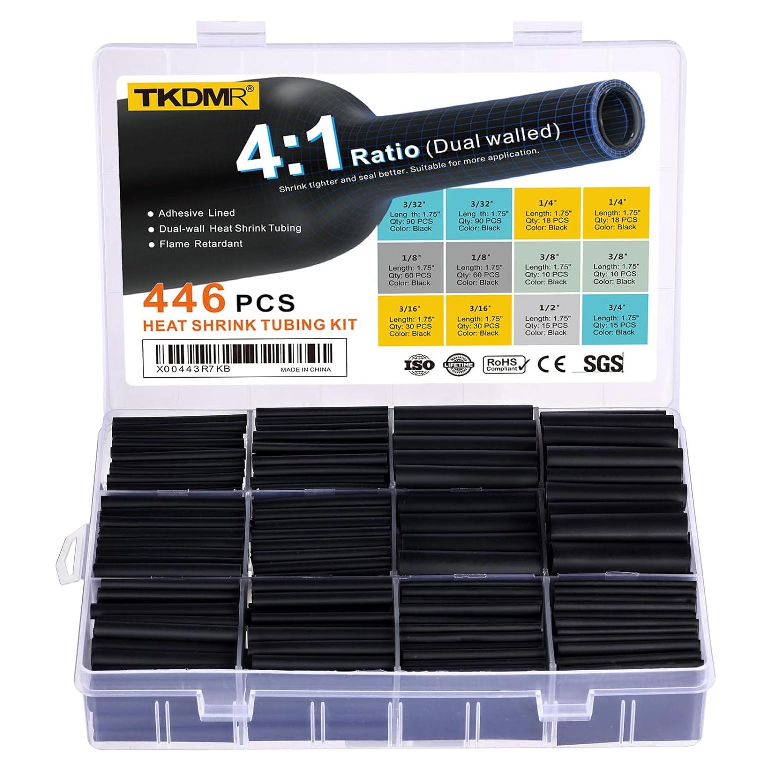 Kit de Tubos Termocontraíbles TKDMR 446 Piezas 4:1 Negro