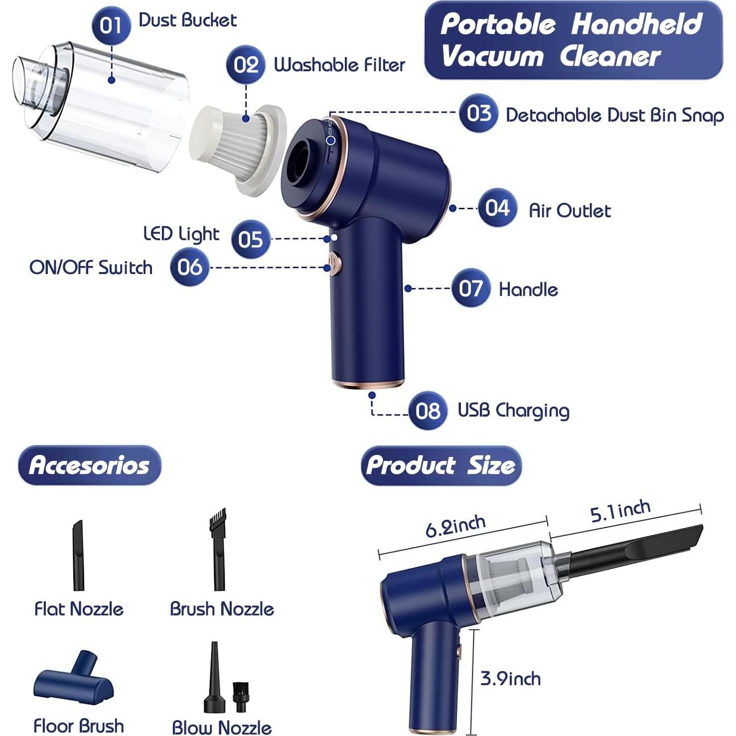 Aspiradora de Mano Inalámbrica HUFATWINS 120W 9000PA Azul