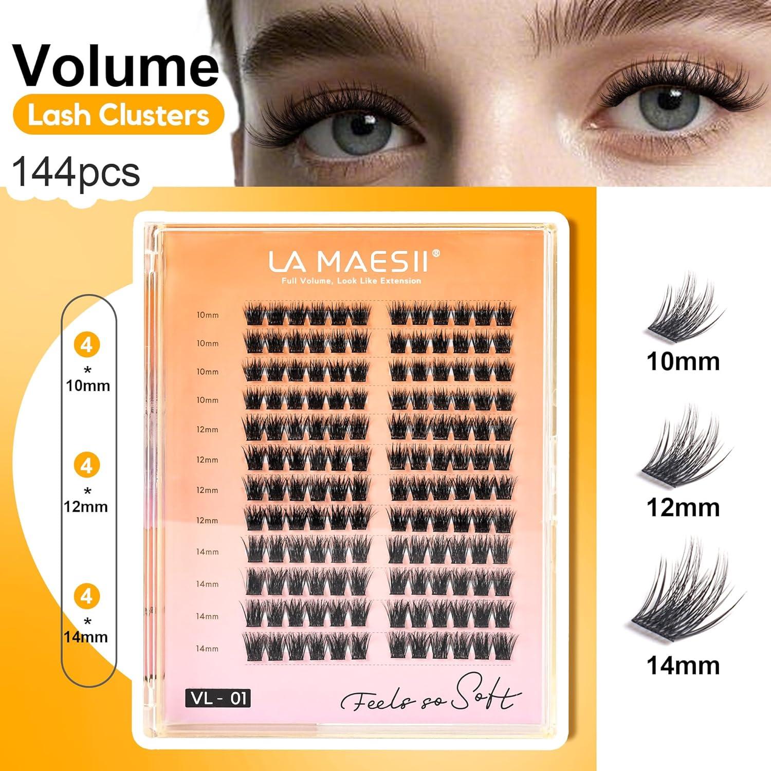 Grupos de Pestañas La Maesii 144Pcs C Curl 10-14mm