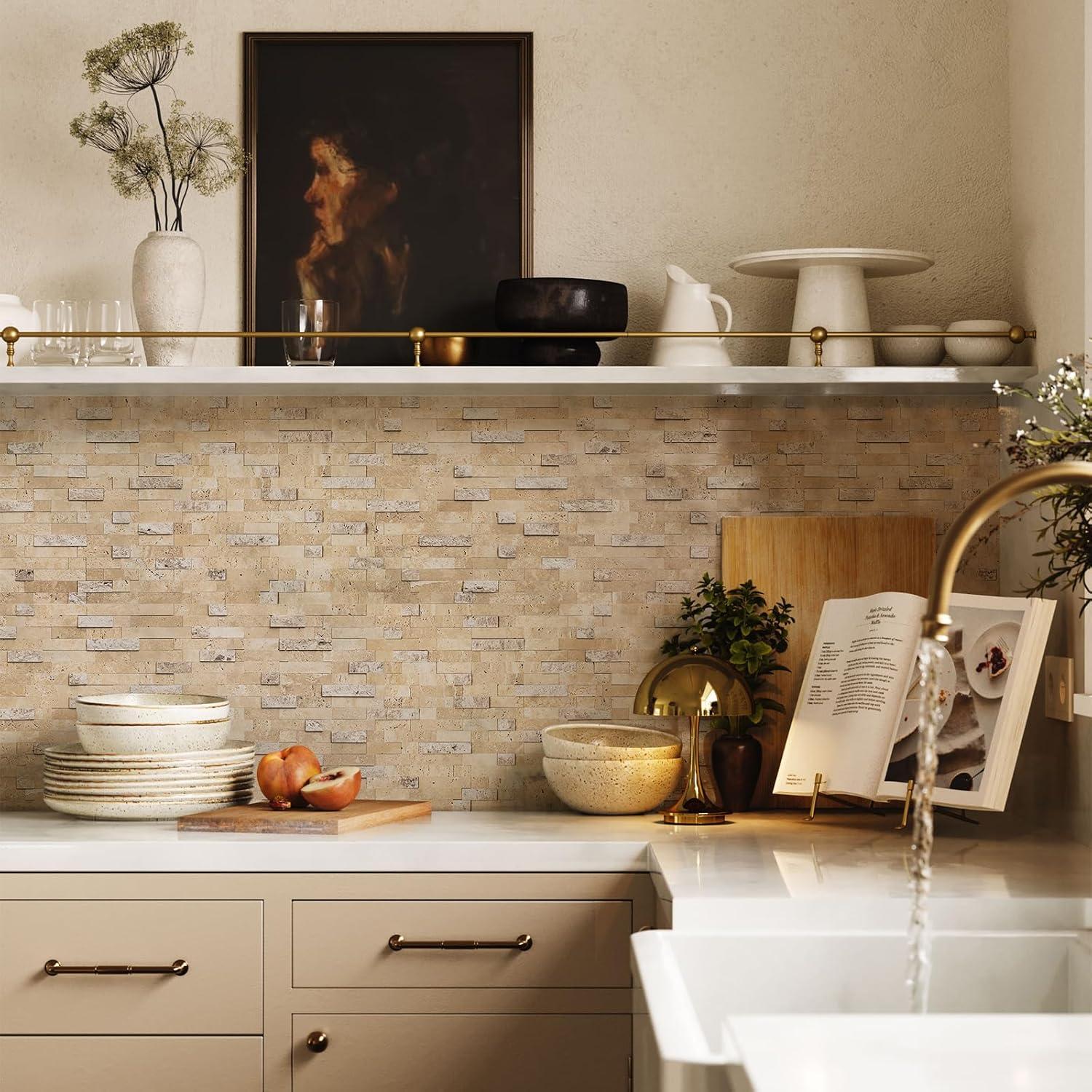 Azulejos de Mosaico 3D V-MOZZA Beige Mixto 5 Hojas 0.39m²