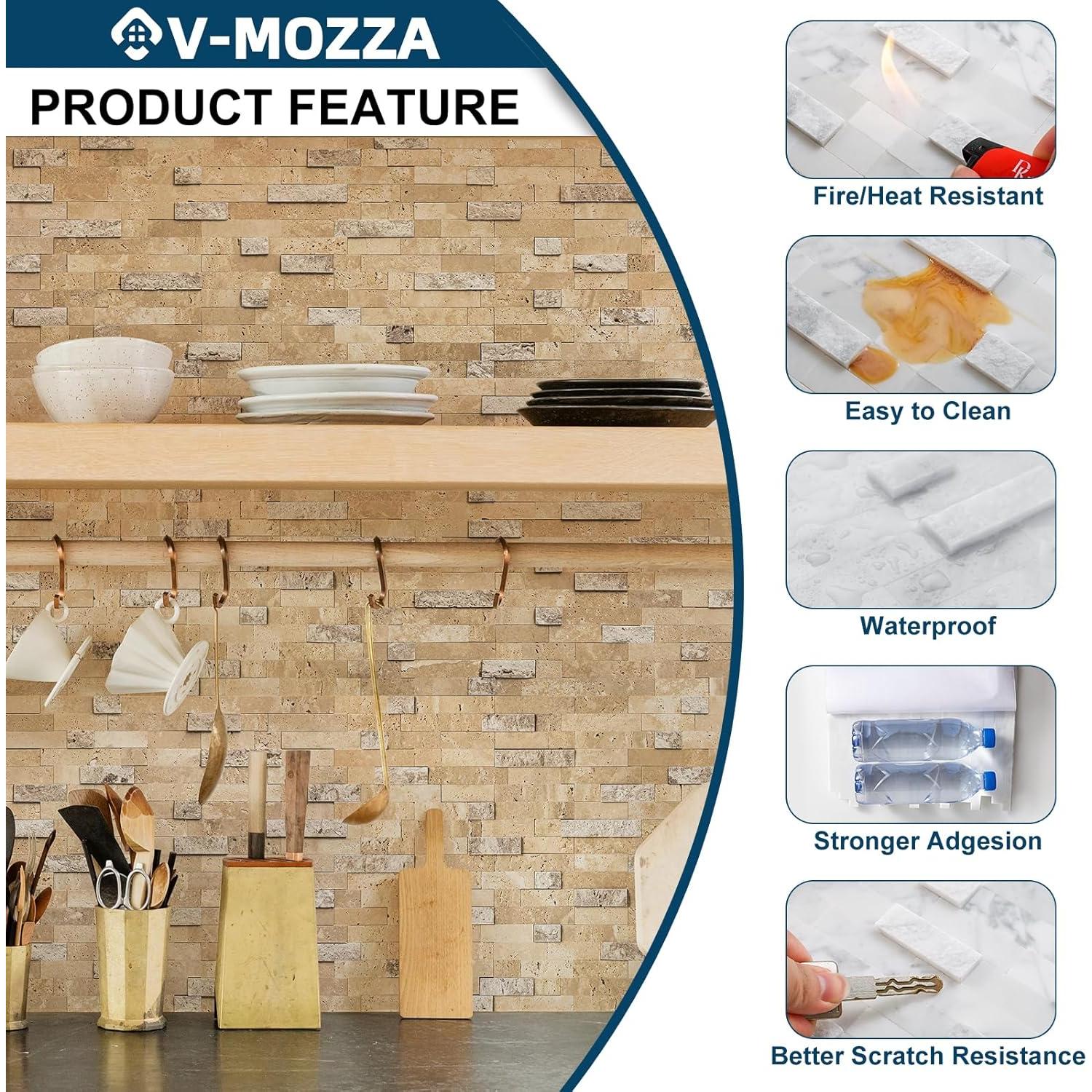 Azulejos de Mosaico 3D V-MOZZA Beige Mixto 5 Hojas 0.39m²