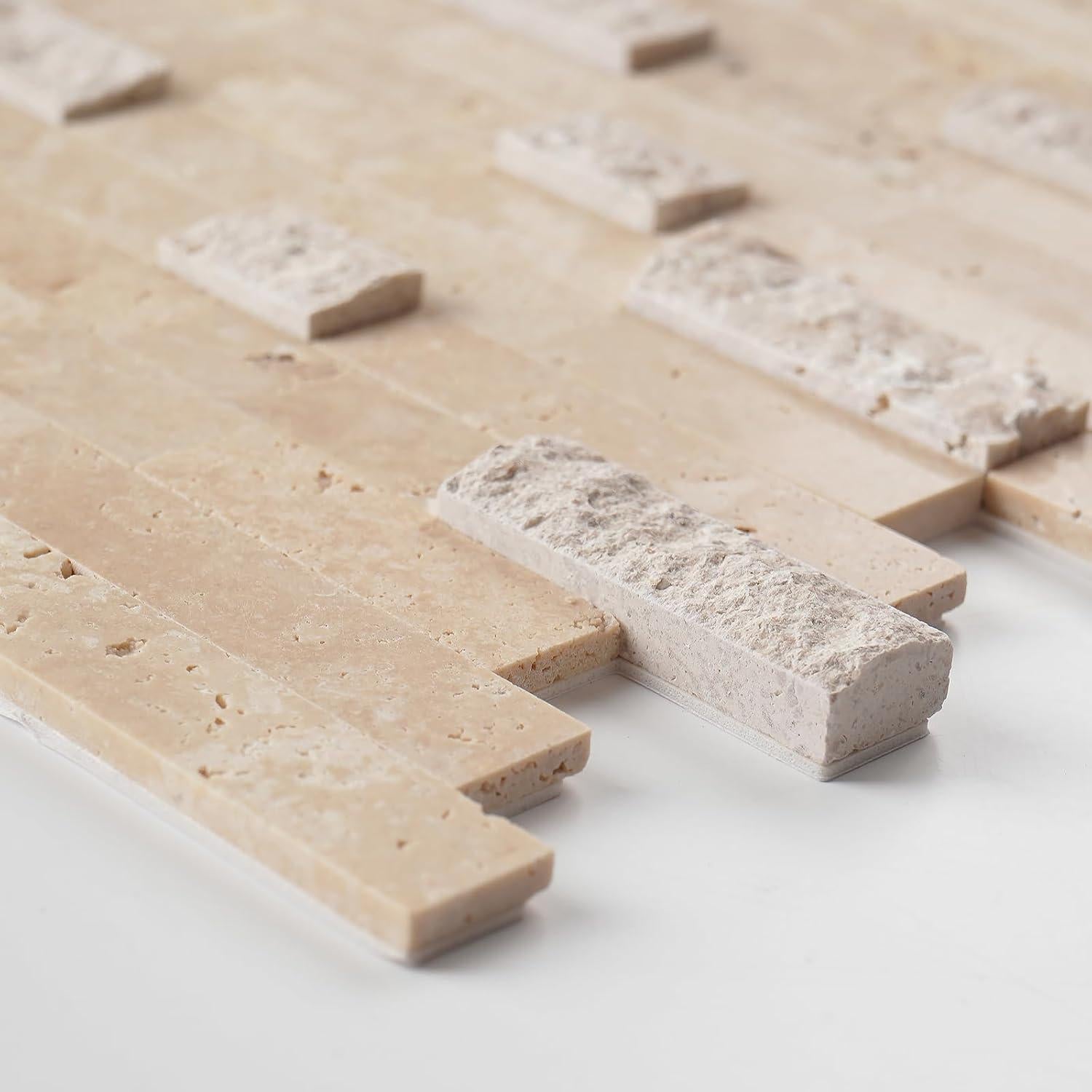 Azulejos de Mosaico 3D V-MOZZA Beige Mixto 5 Hojas 0.39m²