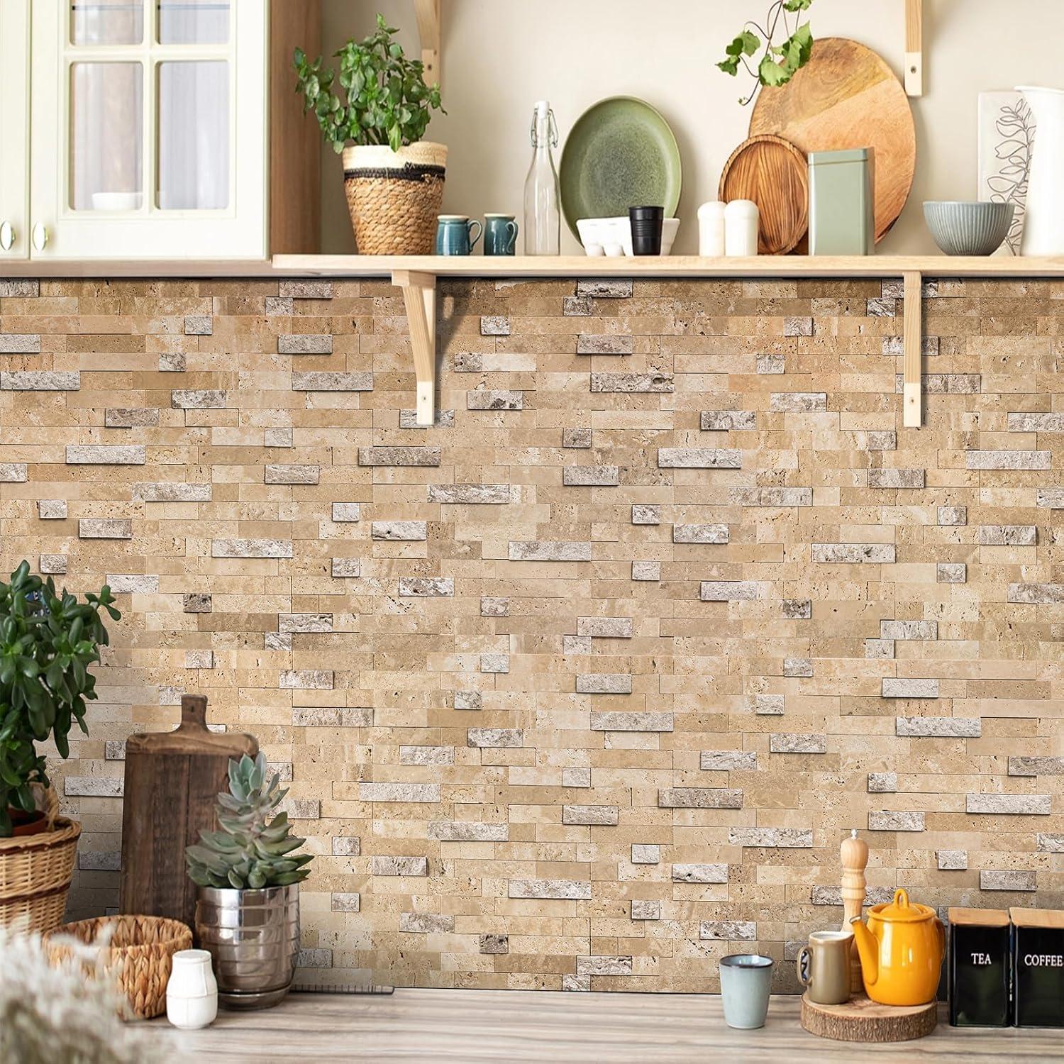 Azulejos de Mosaico 3D V-MOZZA Beige Mixto 5 Hojas 0.39m²