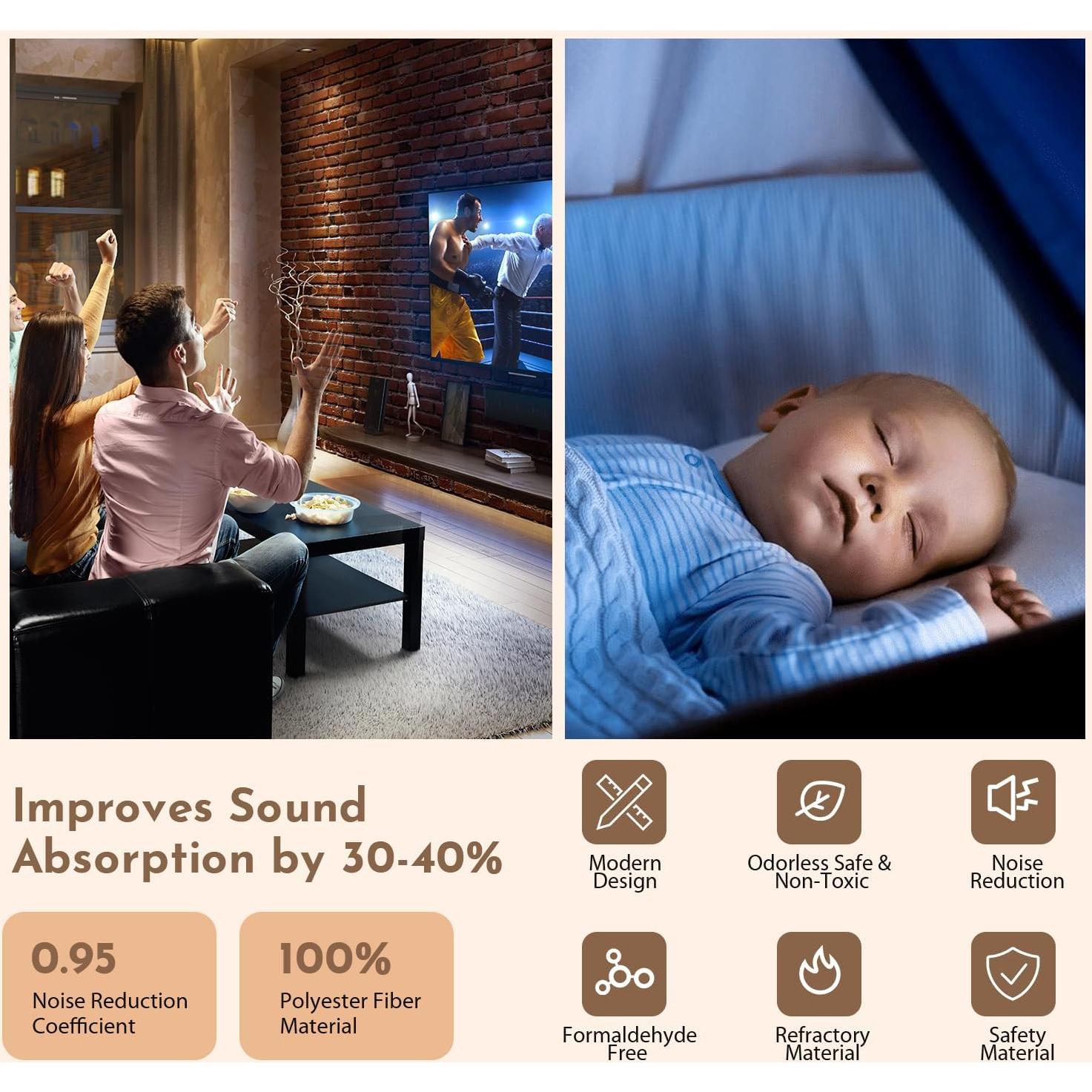 Paneles Acústicos de Pared Negros 4 Paquete 1.49m² Aislantes