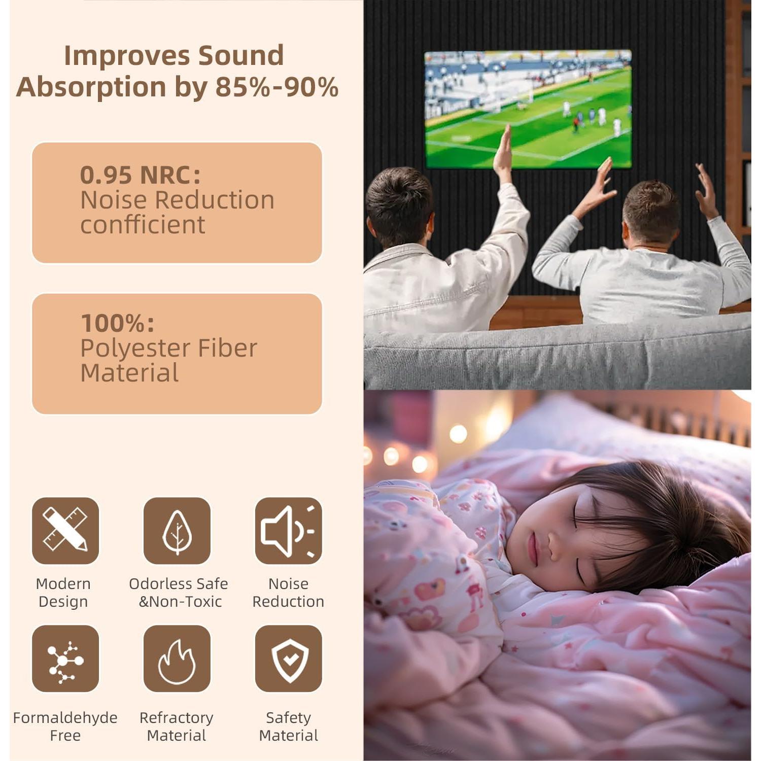 Paneles Acústicos de Pared Negros 4 Paquete 1.49m² Aislantes