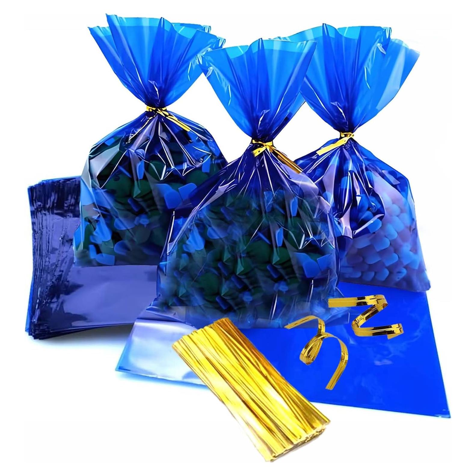 Bolsas de Celofán Azules prxififeq 100PC 15x23 cm con Cierres de Oro