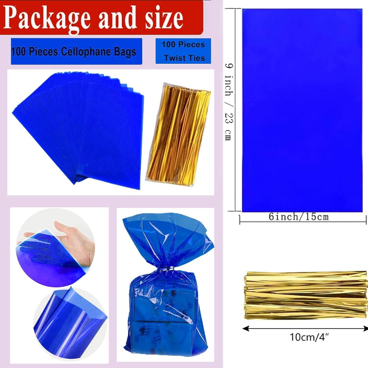 Bolsas de Celofán Azules prxififeq 100PC 15x23 cm con Cierres de Oro