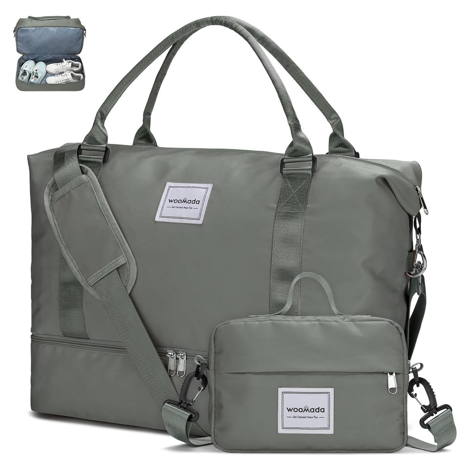 Bolsa de Fin de Semana WOOMADA Verde Militar con Compartimento para Zapatos